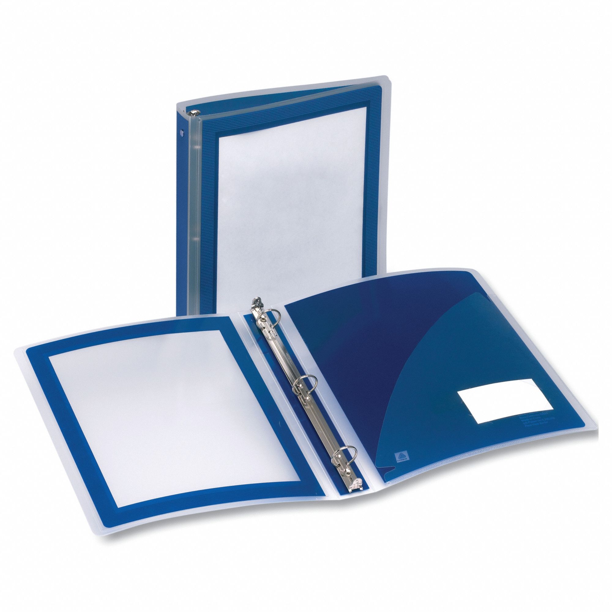 Ring Binder: 1 1/2 in Ring Size, Round, 275 Sheet Capacity, Clear Sleeve, Polypropylene, Navy Blue