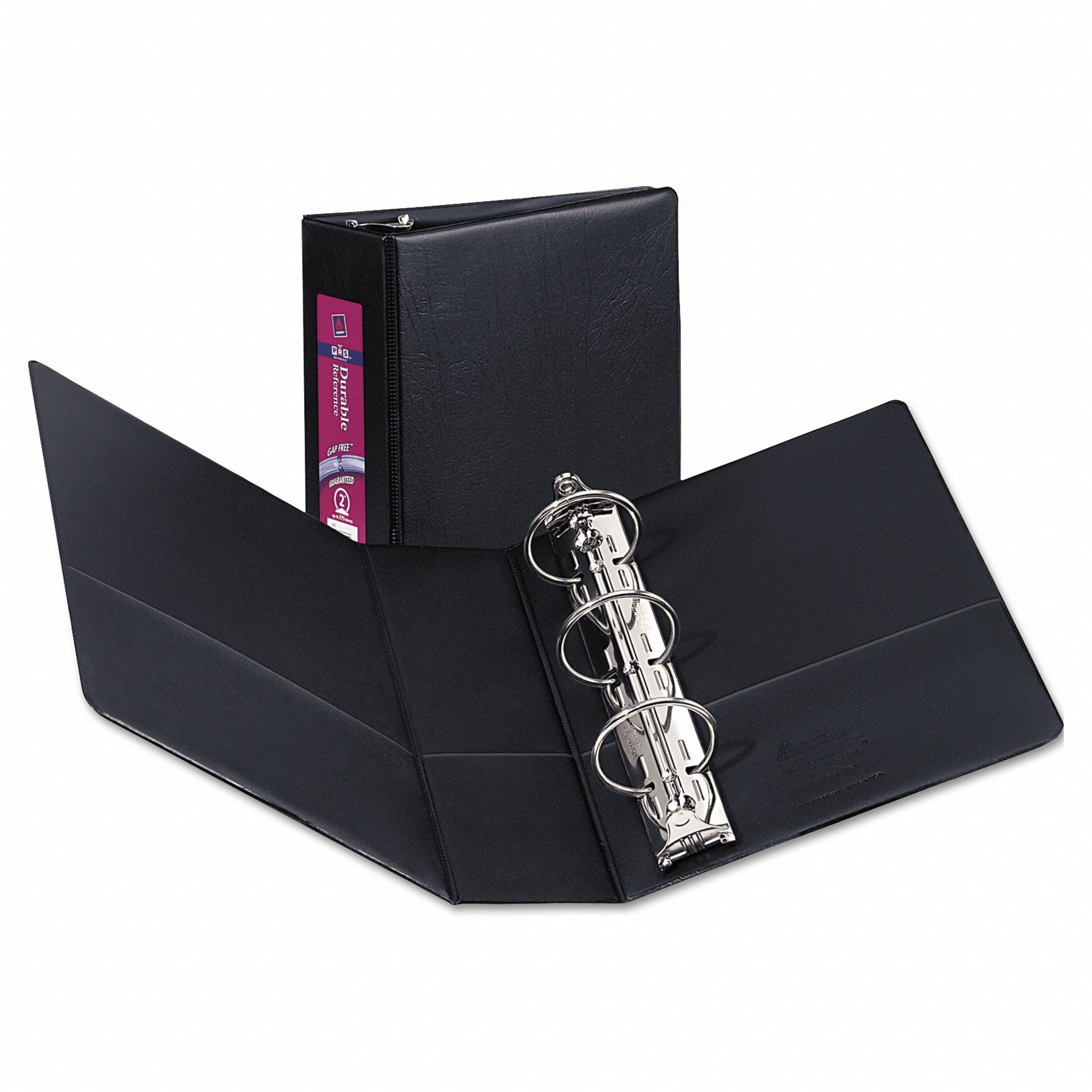 Ring Binder: 2 in Ring Size, Round, 375 Sheet Capacity, Plain, Polypropylene, Black, 2 Pockets