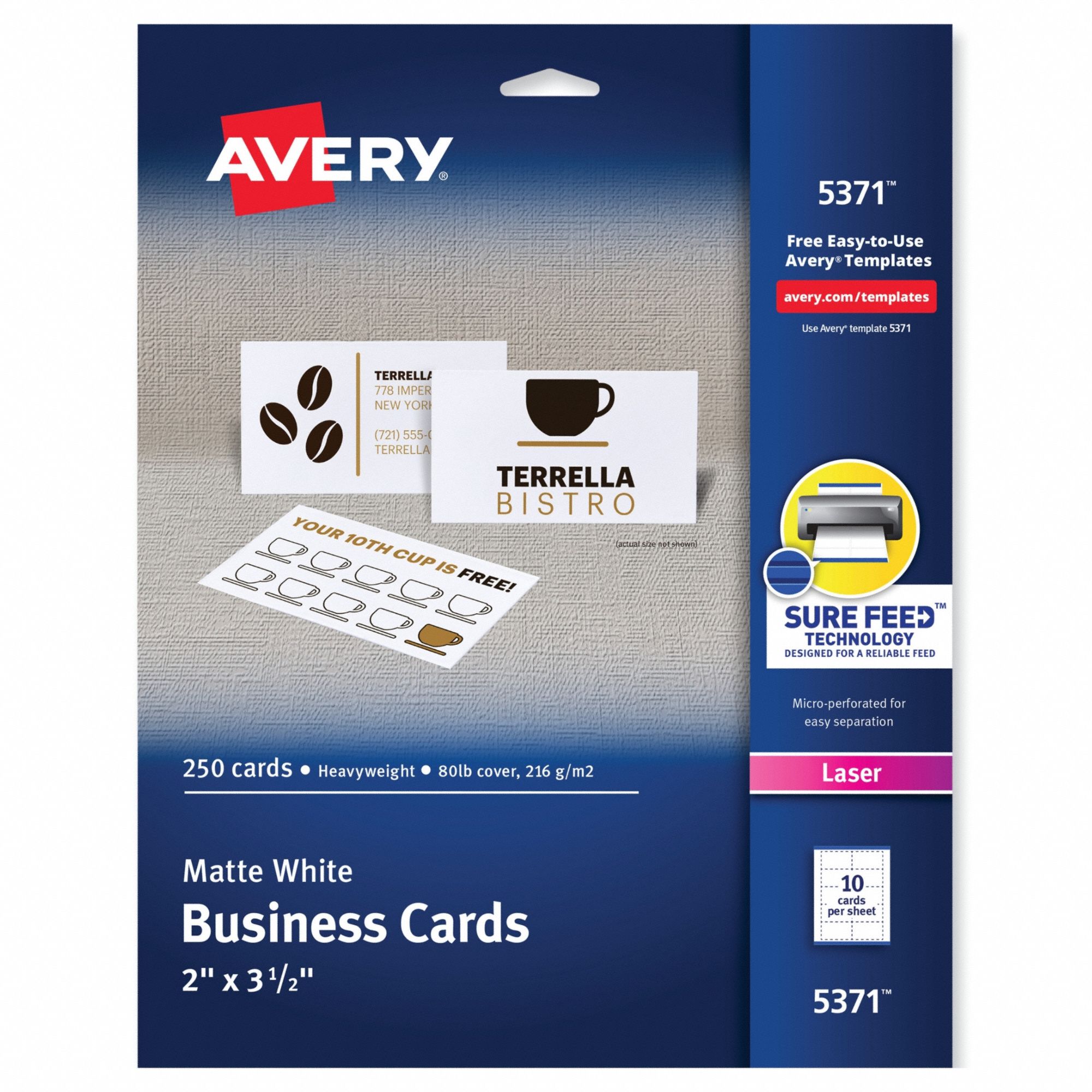 AVERY, White, Paper, Printable Business Cards - 50MV25|5371 - Grainger