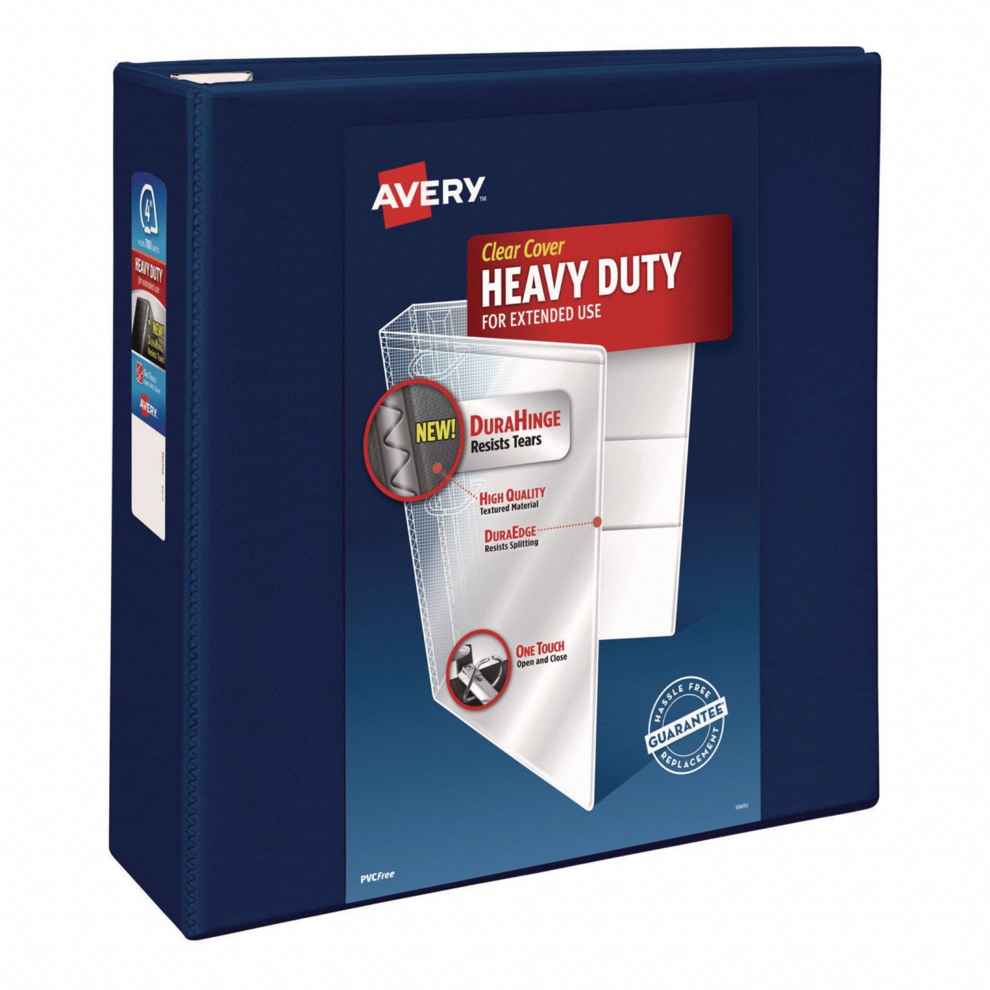 Ring Binder: 4 in Ring Size, D-Ring, 780 Sheet Capacity, Clear Sleeve, Polypropylene, Navy Blue