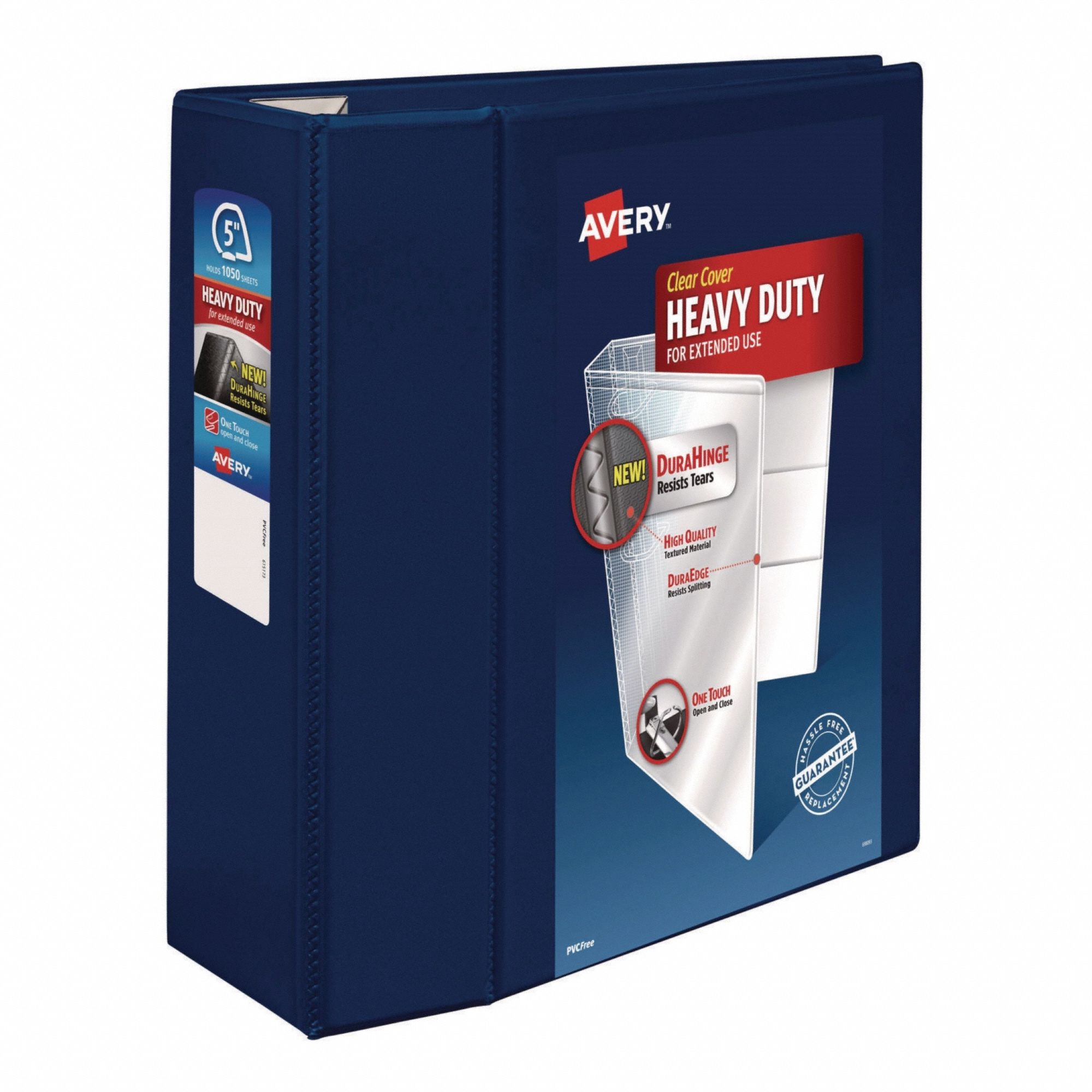 Ring Binder: 5 in Ring Size, D-Ring, 1, 050 Sheet Capacity, Clear Sleeve, Polypropylene, Navy Blue