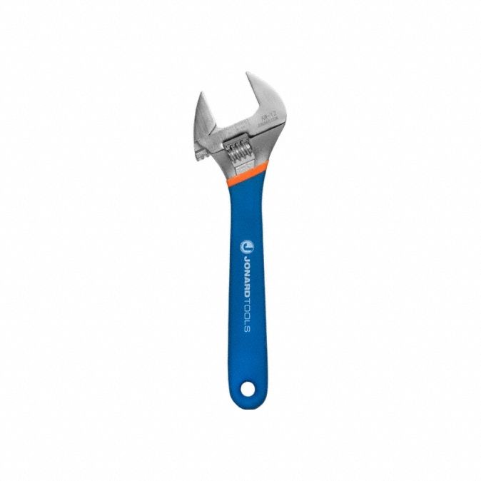 Adjustable Wrench: Vinyl, Chrome, 12 in Overall Lg, 1 1/2 in Jaw Capacity