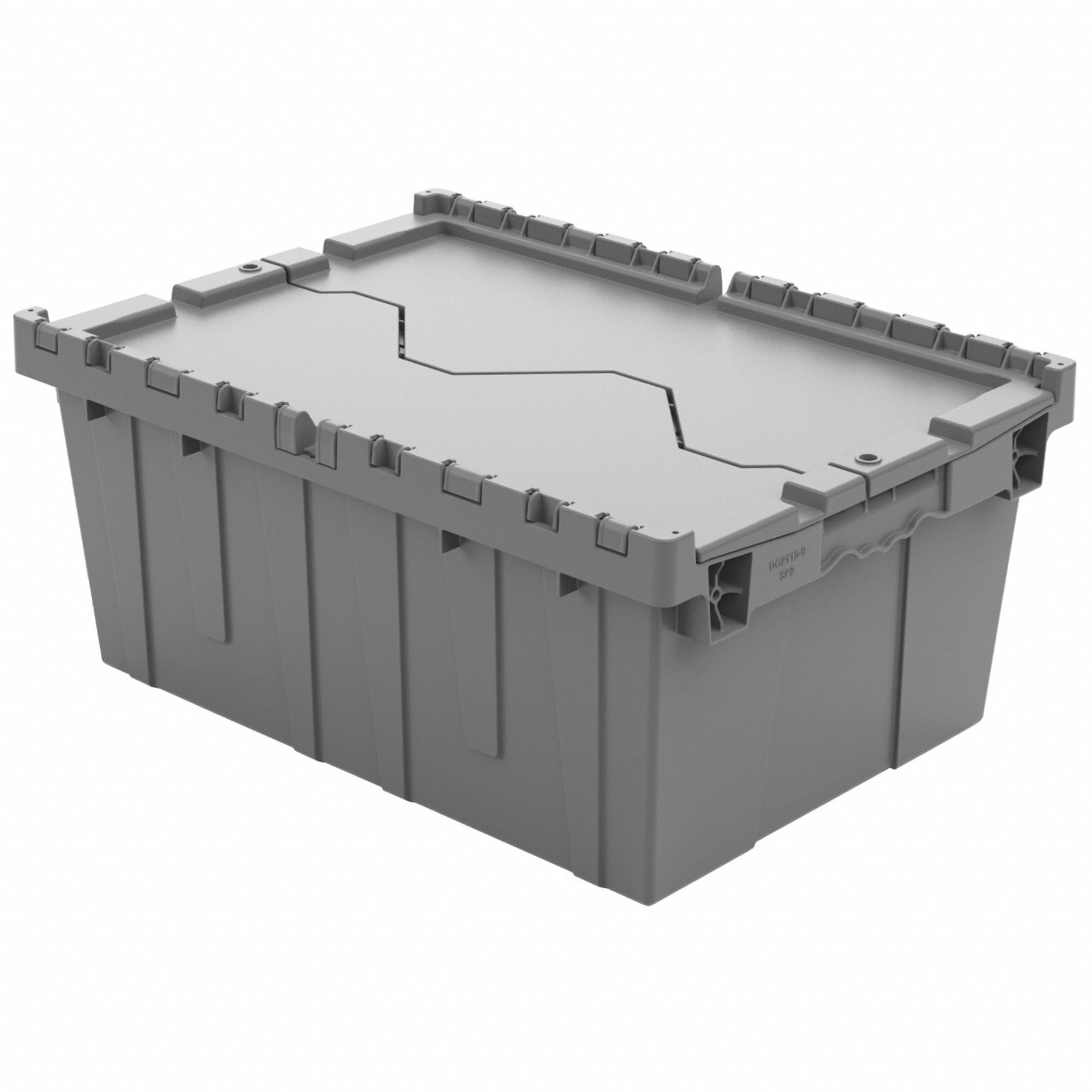 ATTACHED LID CONTAINER,GRAY,1.3 GAL