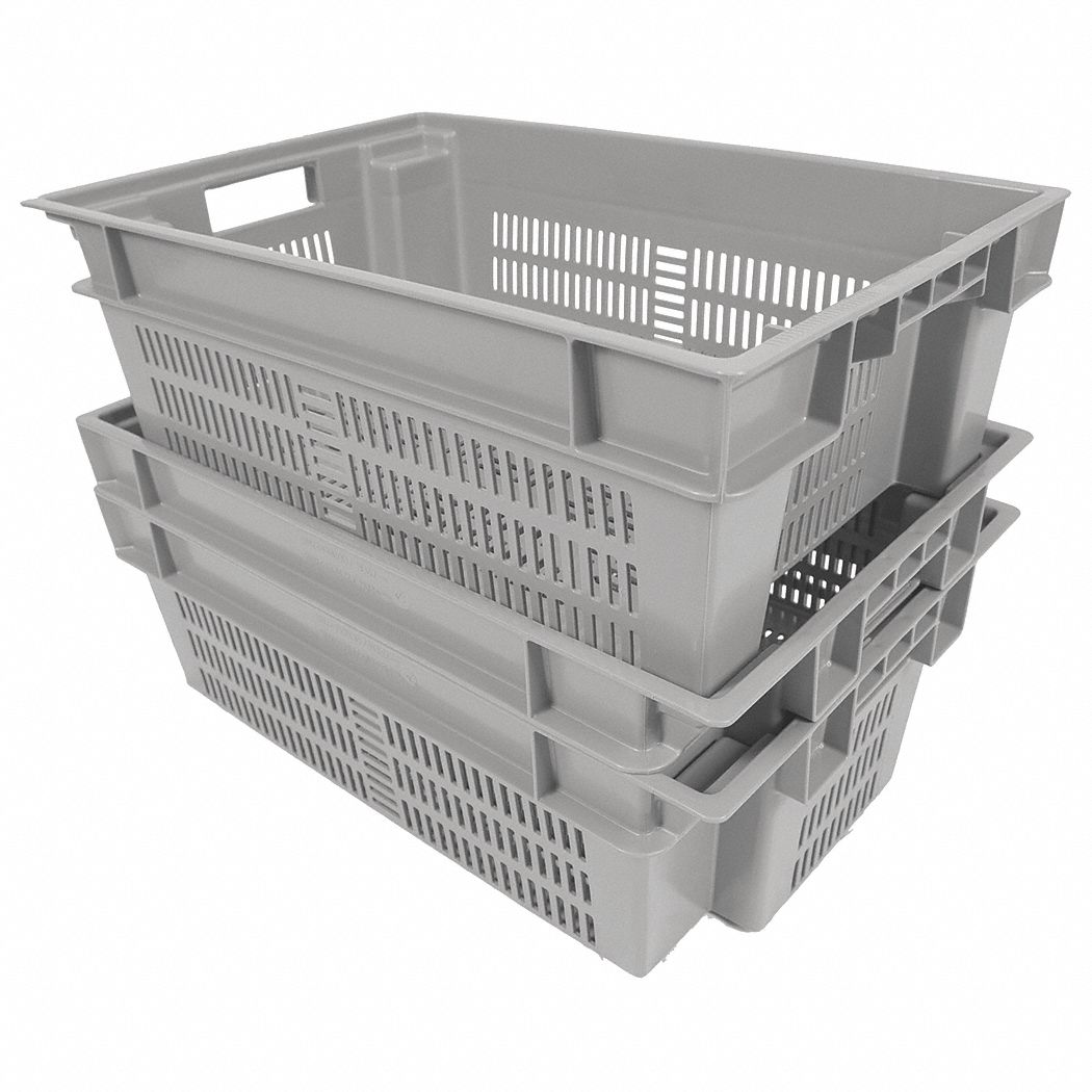 STACK AND NEST CONTAINER,GREY,44 LBS.