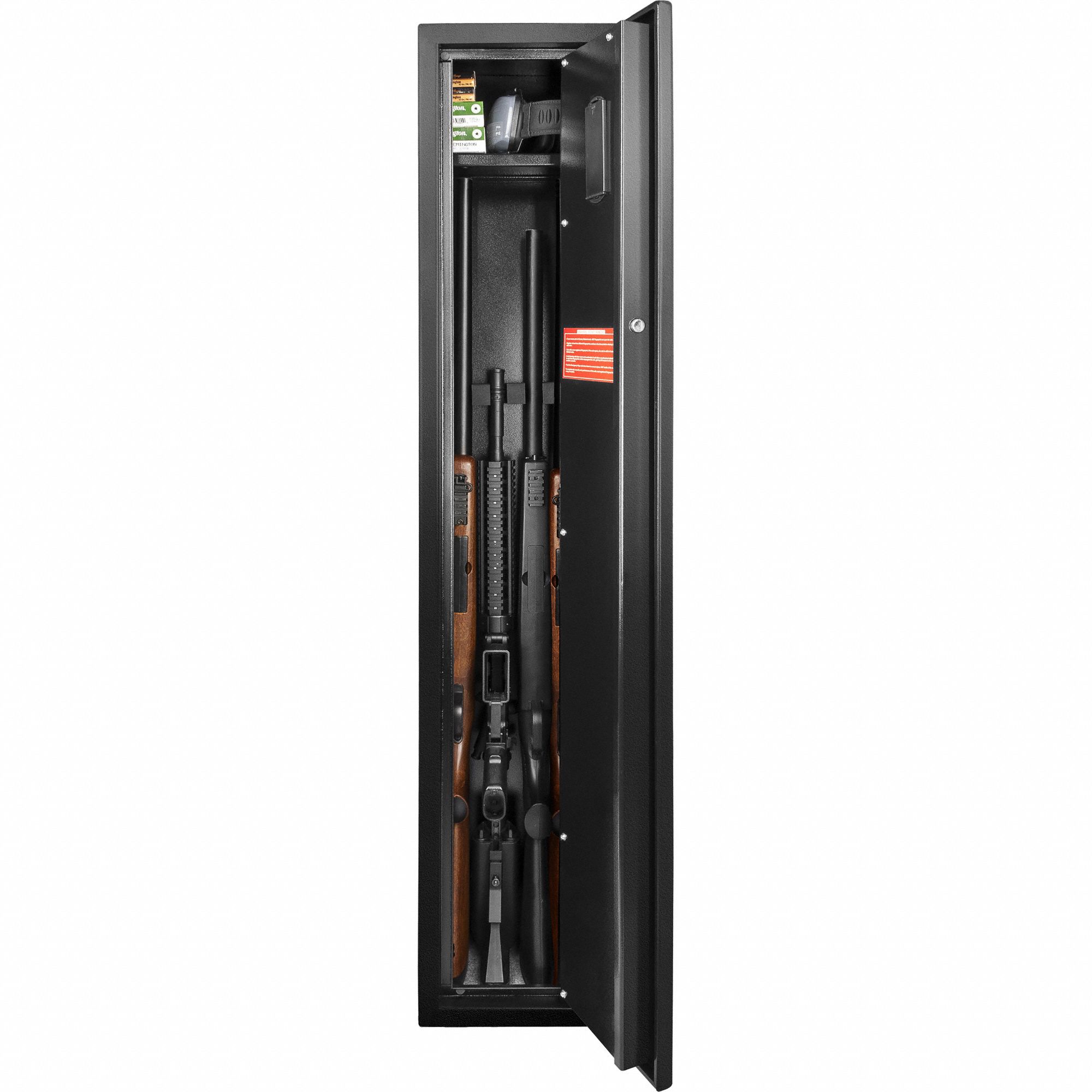 Gun Safe: (4) Rifles, Biometric Lock, Steel, Not Fire Rated