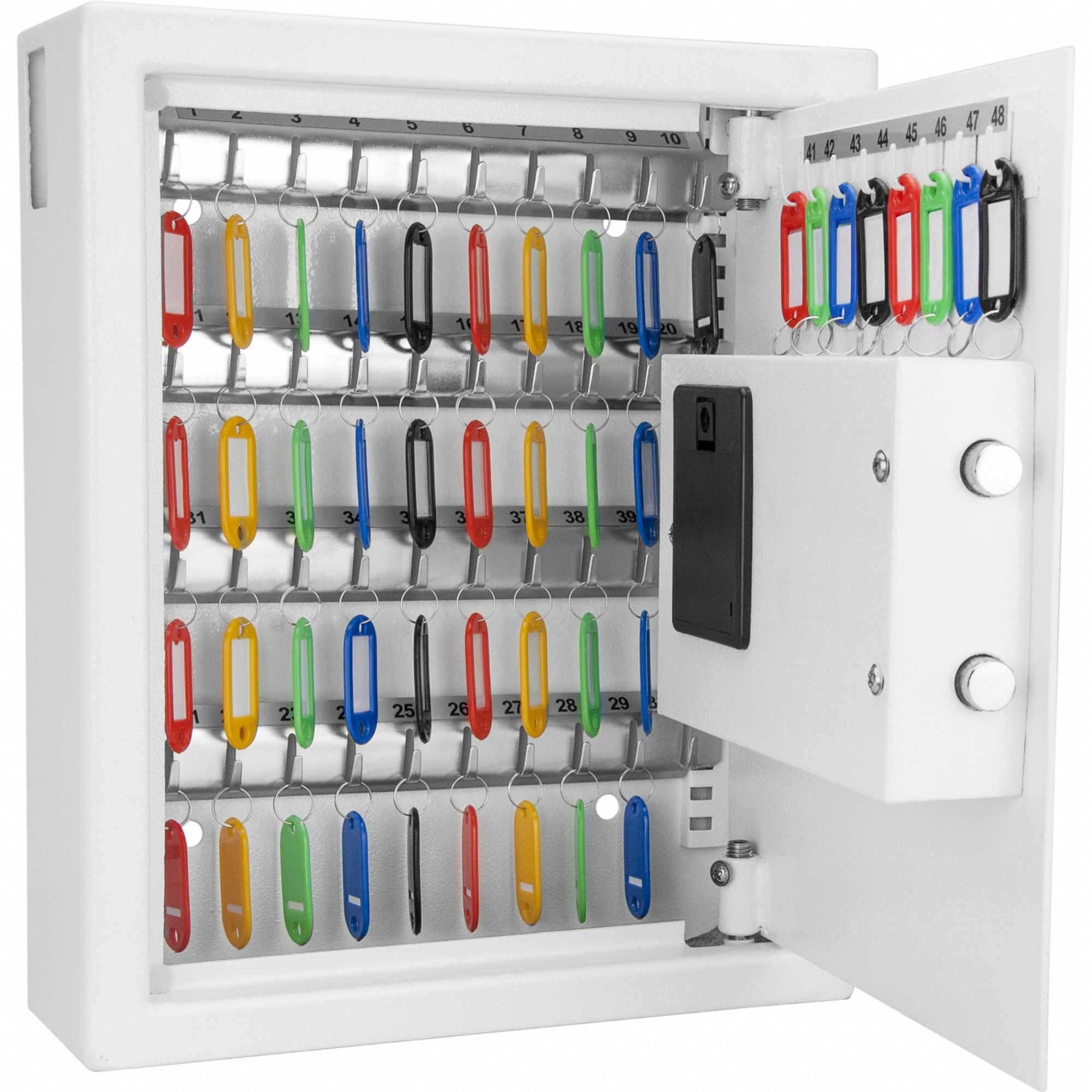 KEY CABINET, 48 KEY CAPACITY, DIGITAL LOCK, STEEL, WHITE, 14&frac14; IN H, 12 IN W, 4 IN D