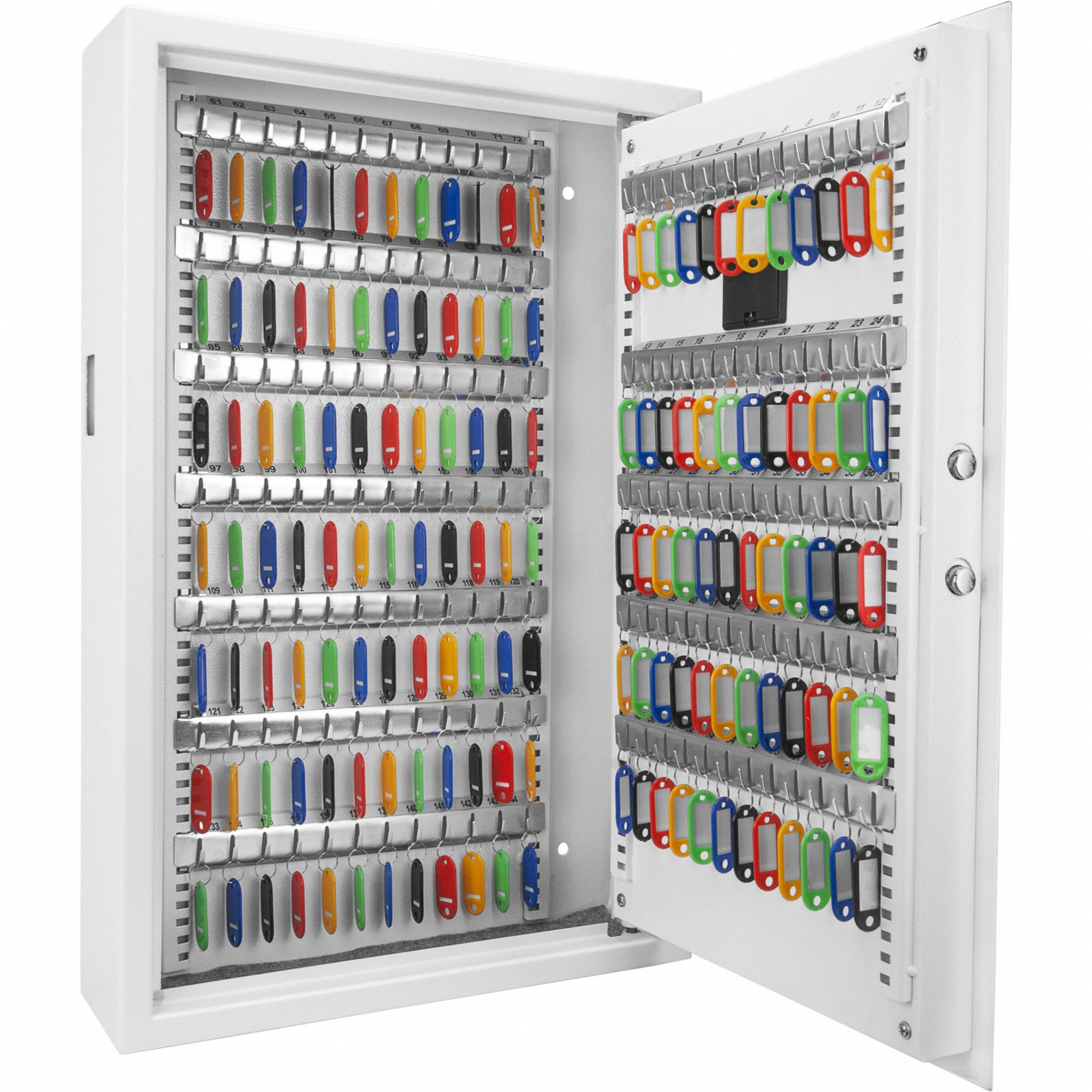 KEY CABINET, 144 KEY CAPACITY, DIGITAL LOCK, STEEL, WHITE, 26 IN H, 17 IN W, 5 IN D, WALL MOUNT