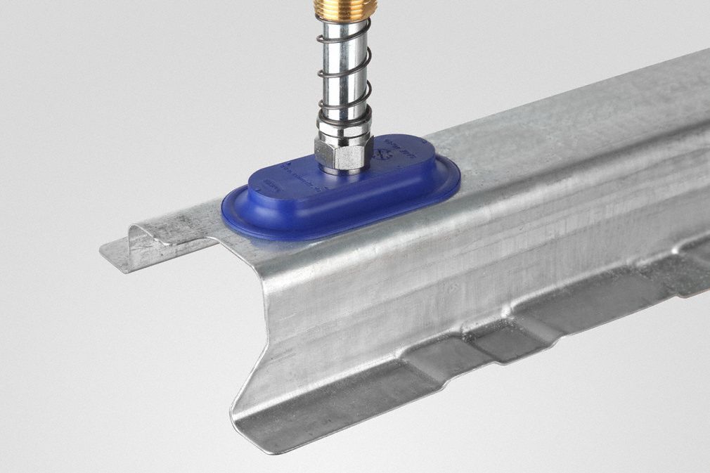 Vacuum Pad Assembly: Flat Oval, 3/8 in NPT, 40 mm_80 mm Pad Dia, NBR, Blue, 45 A, SAOF