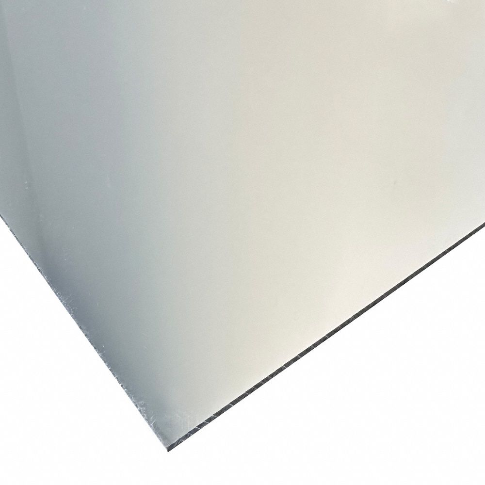 Acrylic Sheet: 0.125 in Thick, 4 ft x 8 ft Nominal Size (W x L), Mirrored, Silver, 0.4 ft-lb/in