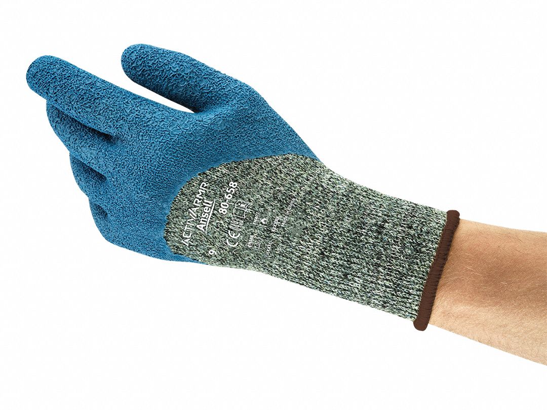 Knit Gloves: 2XL ( 11 ), ANSI Cut Level A5, 3/4, Dipped, Natural Rubber Latex, 1 PR