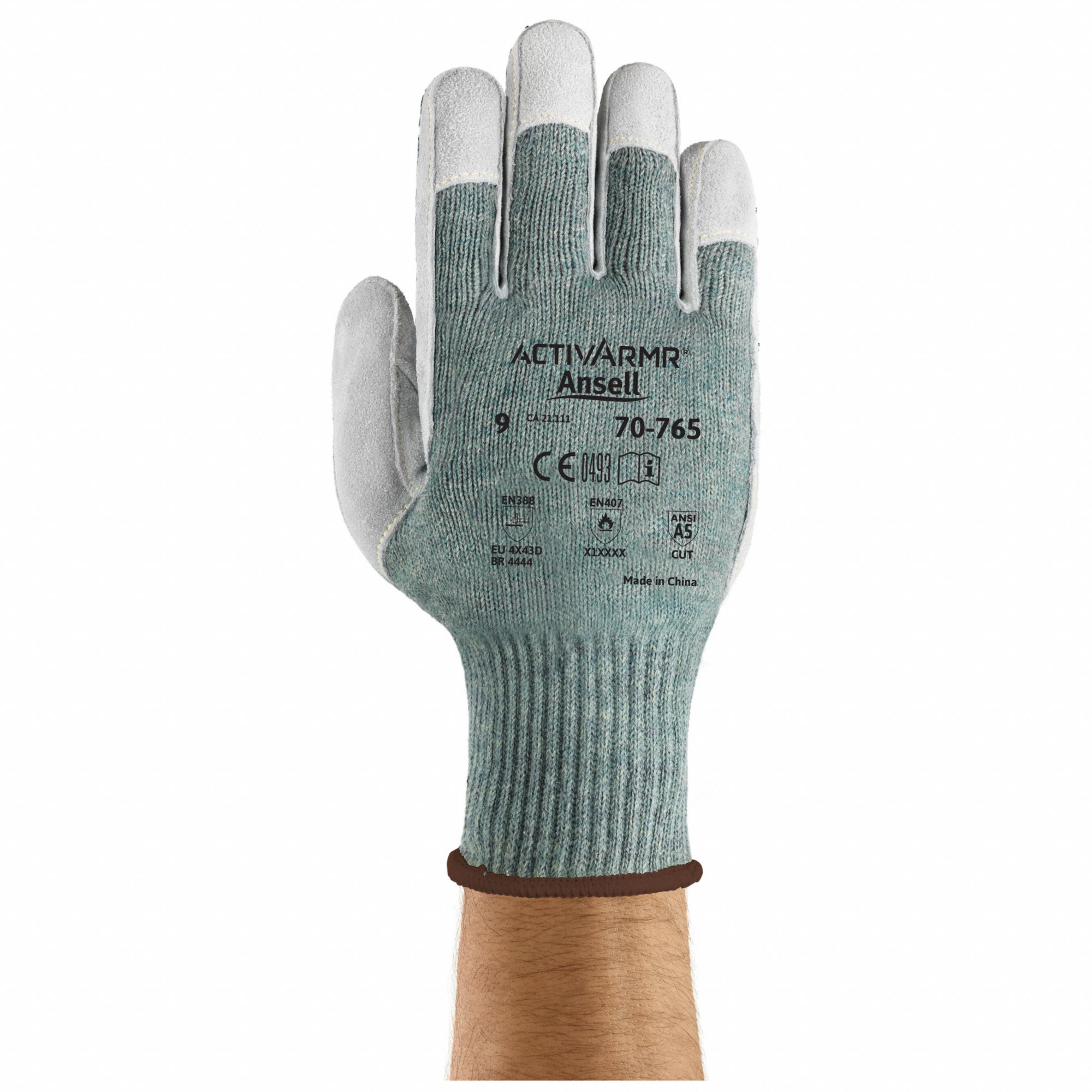 VANTAGE KNIT GLOVES, L (9), LEATHER PALM, KEVLAR FIBRE, ANSI CUT LEVEL A5