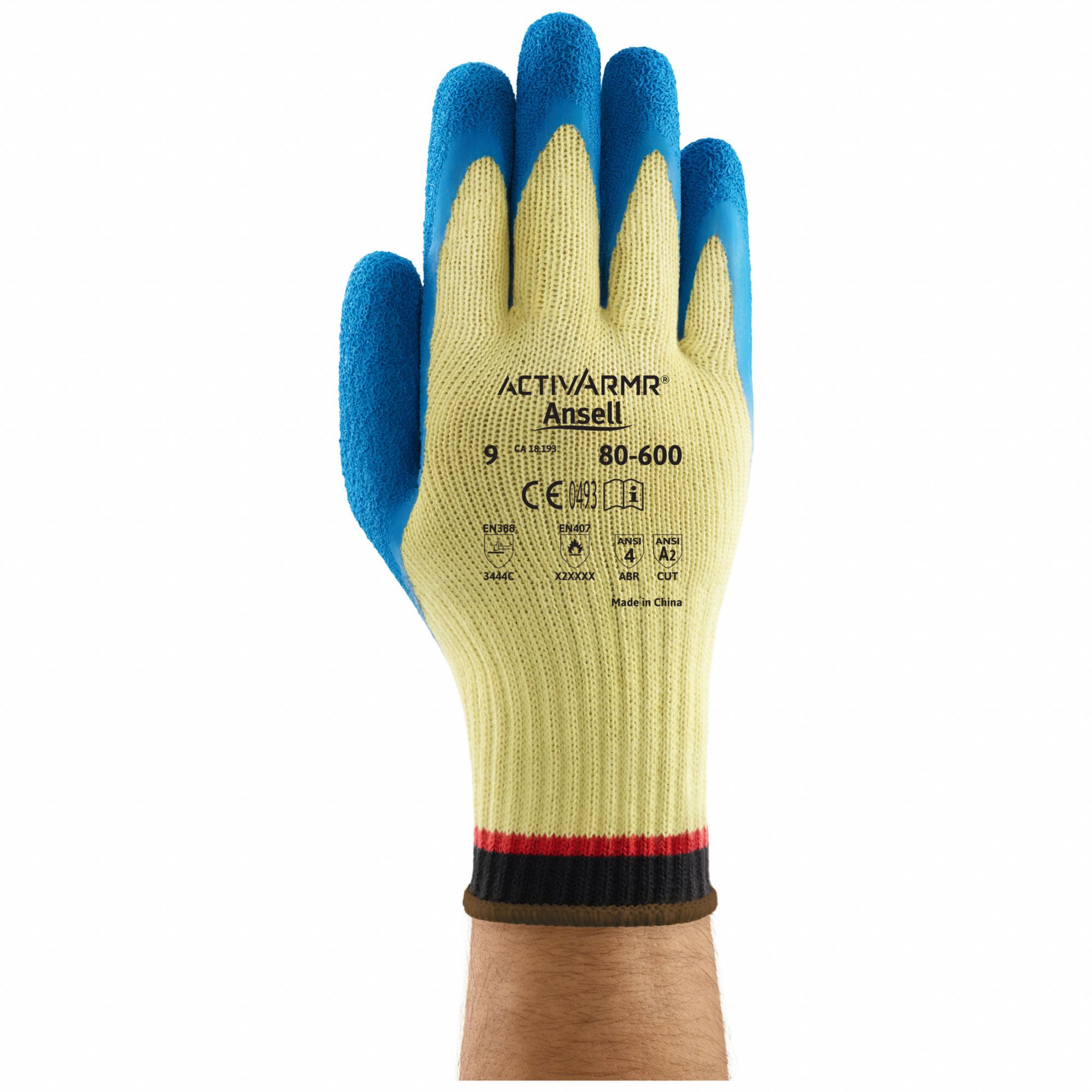 COATED GLOVES,LATEX/L,BLUE/YELLOW,PR