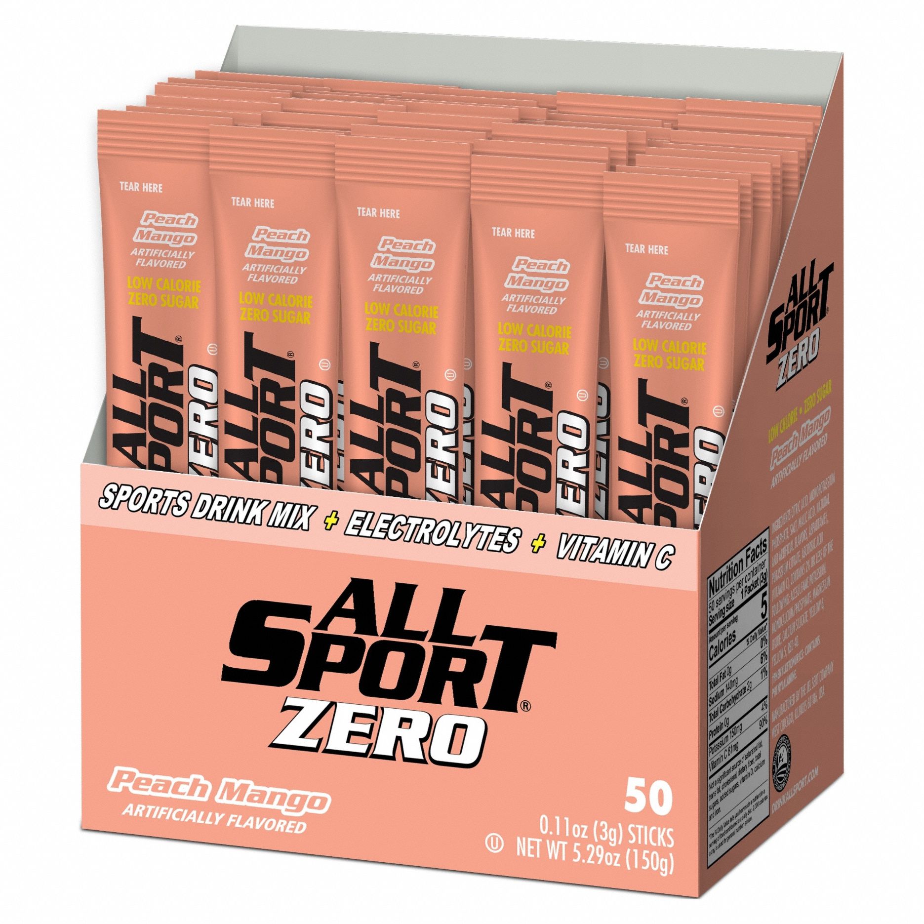 Sports Drink Mix: Peach Mango, Single-Serve, 50 ct Concentrate Per Pack, Sugar-Free, 50 PK
