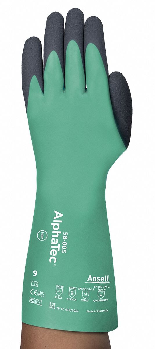 Chemical-Resistant Gloves: 58005070, ANSELL AlphaTec(R) 58-005, 7 Glove Size, 7 Size - Numeric, 1 PR