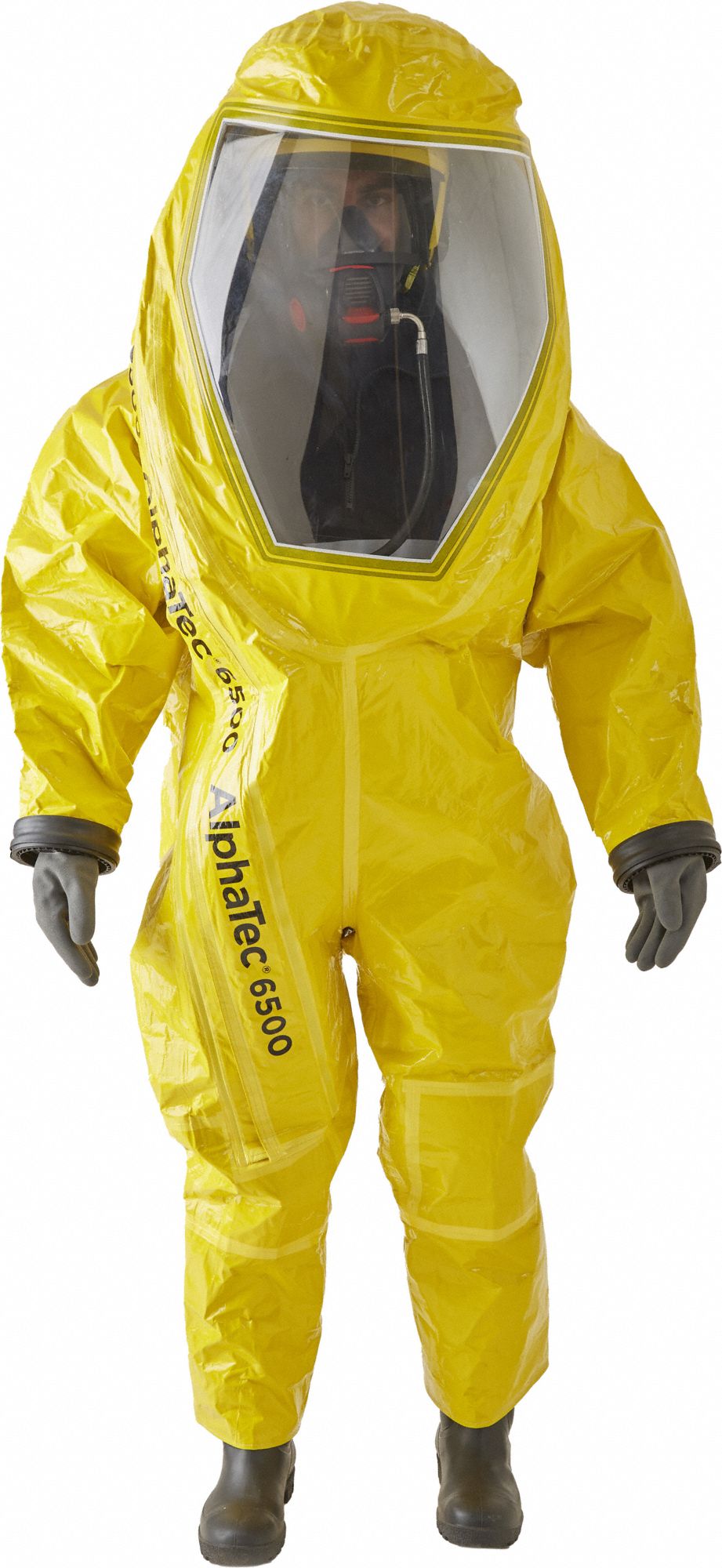 Encapsulated Suit: Zipper, Side, Yellow, Sewn/Taped Seam, Fully Encapsulated Suit, Protective
