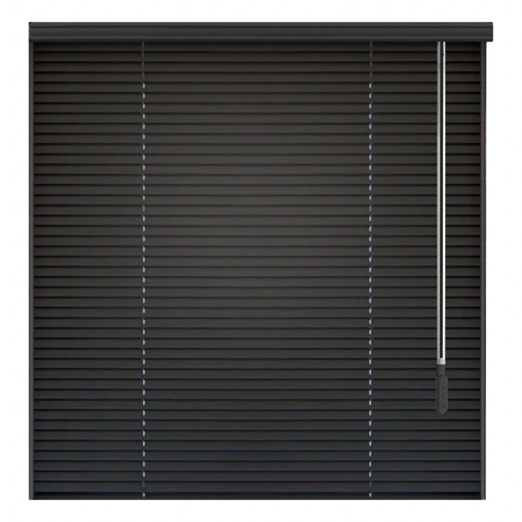 Motorized Wand Aluminum Mini Blind: Black, 30 1/2 in Wd, 36 in Ht, 2 in Dp, Right