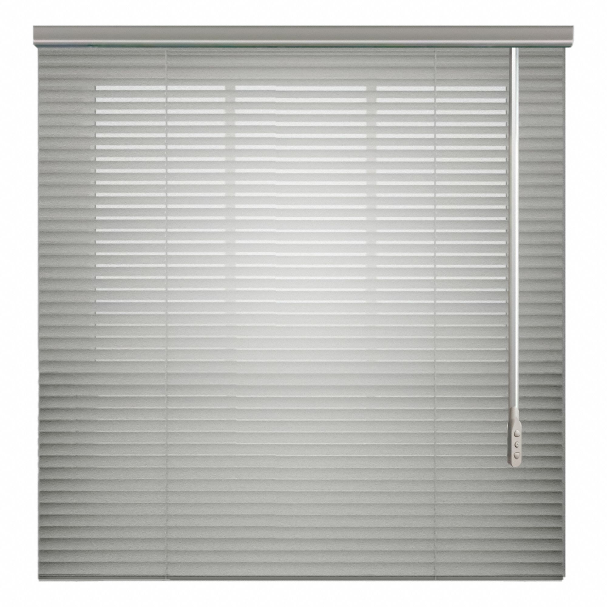Motorized Wand Aluminum Mini Blind: Silver, 30 1/2 in Wd, 36 in Ht, 2 in Dp, Right