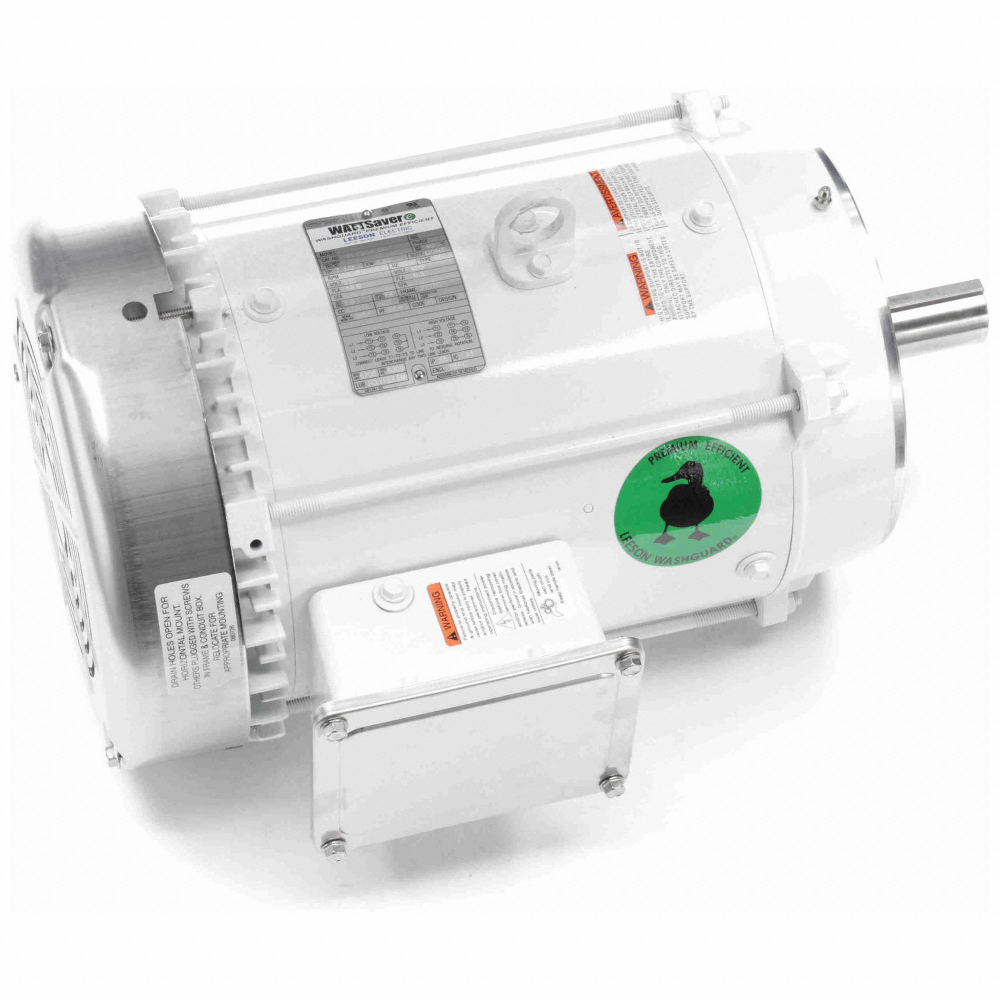 Washdown Motor: Three-Phase, 15 hp Horsepower, 3, 495 RPM RPM, 230/460V AC, 213JM Frame Size