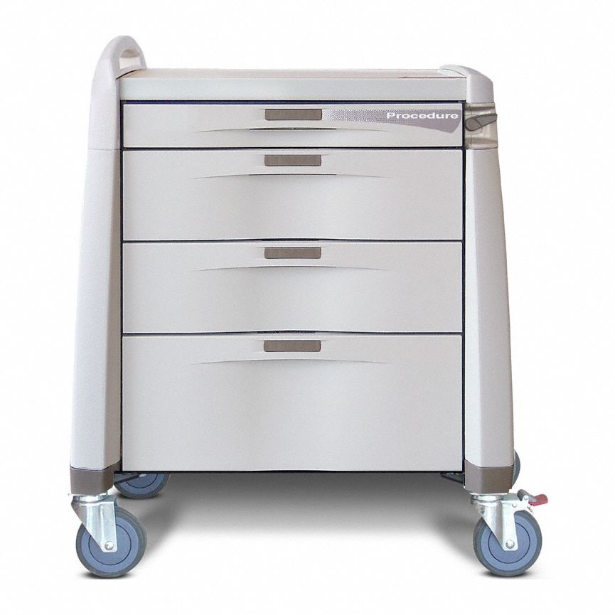 Procedure Treatment Cart: Polymer, (1) Swivel with Brake/(3) Swivel, Cream, Cream
