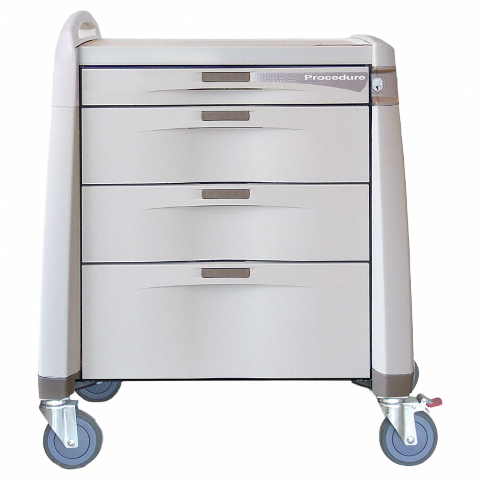 Procedure Treatment Cart: Polymer, (1) Swivel with Brake/(3) Swivel, Cream, Cream