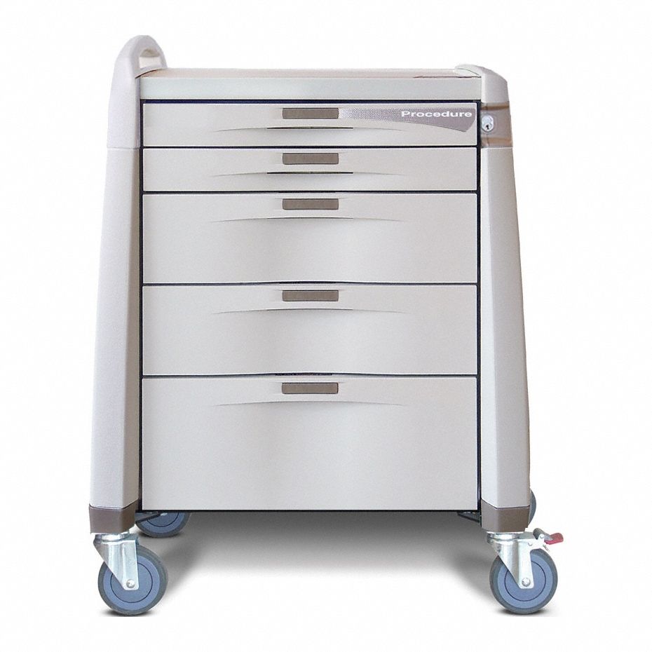 Procedure Treatment Cart: Polymer, (1) Swivel with Brake/(3) Swivel, Cream, Cream