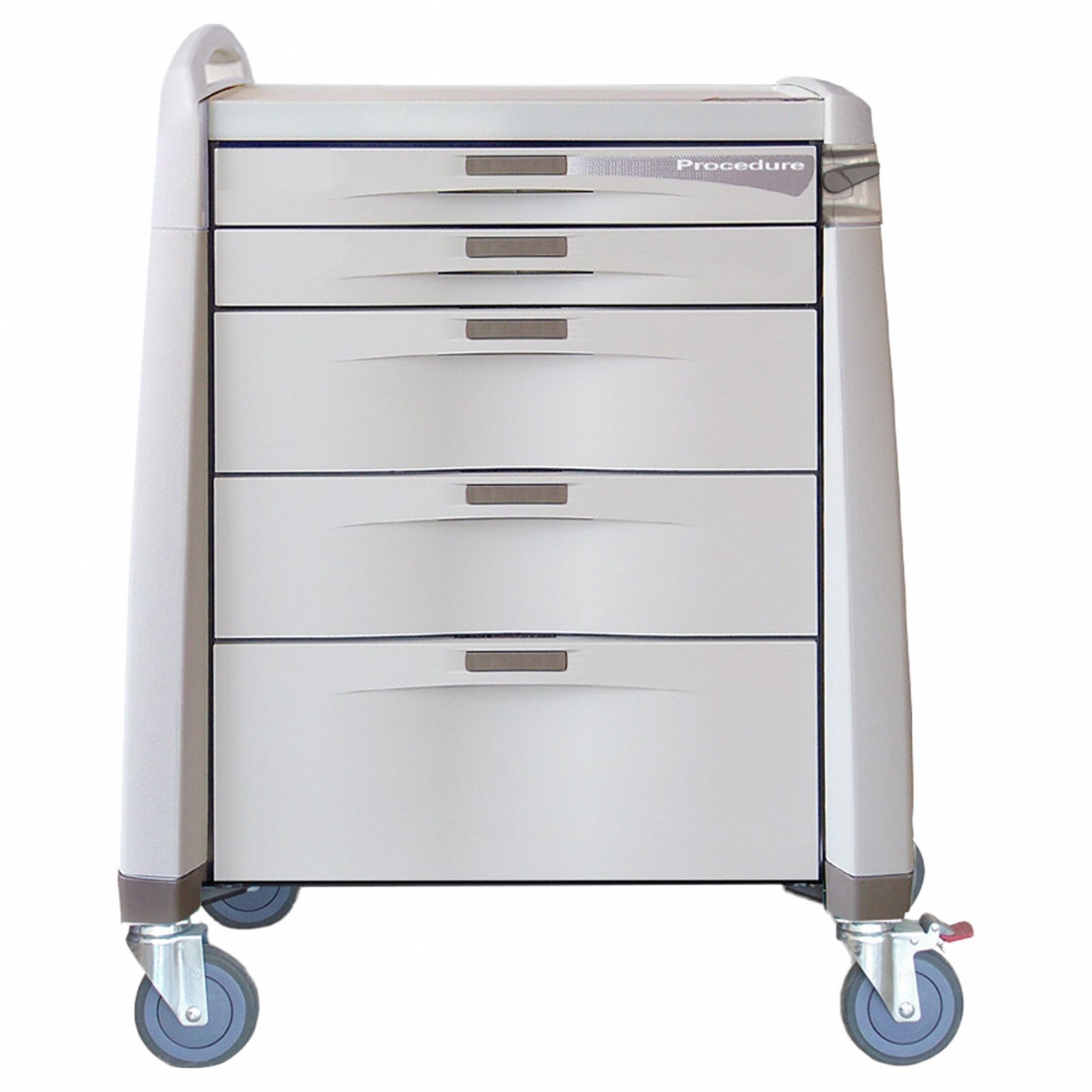 Procedure Treatment Cart: Polymer, (1) Swivel with Brake/(3) Swivel, Cream, Cream