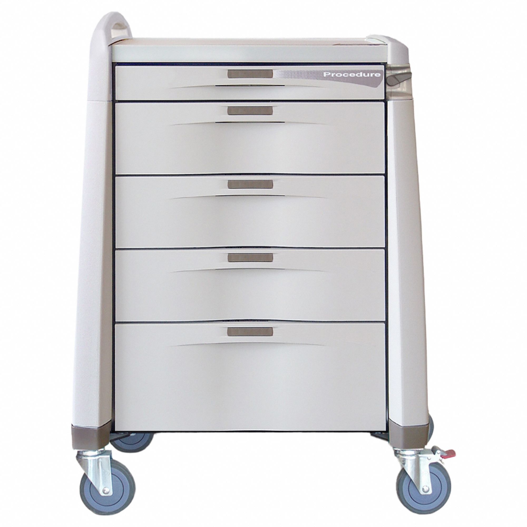 Procedure Treatment Cart: Polymer, (1) Swivel with Brake/(3) Swivel, Cream, Cream