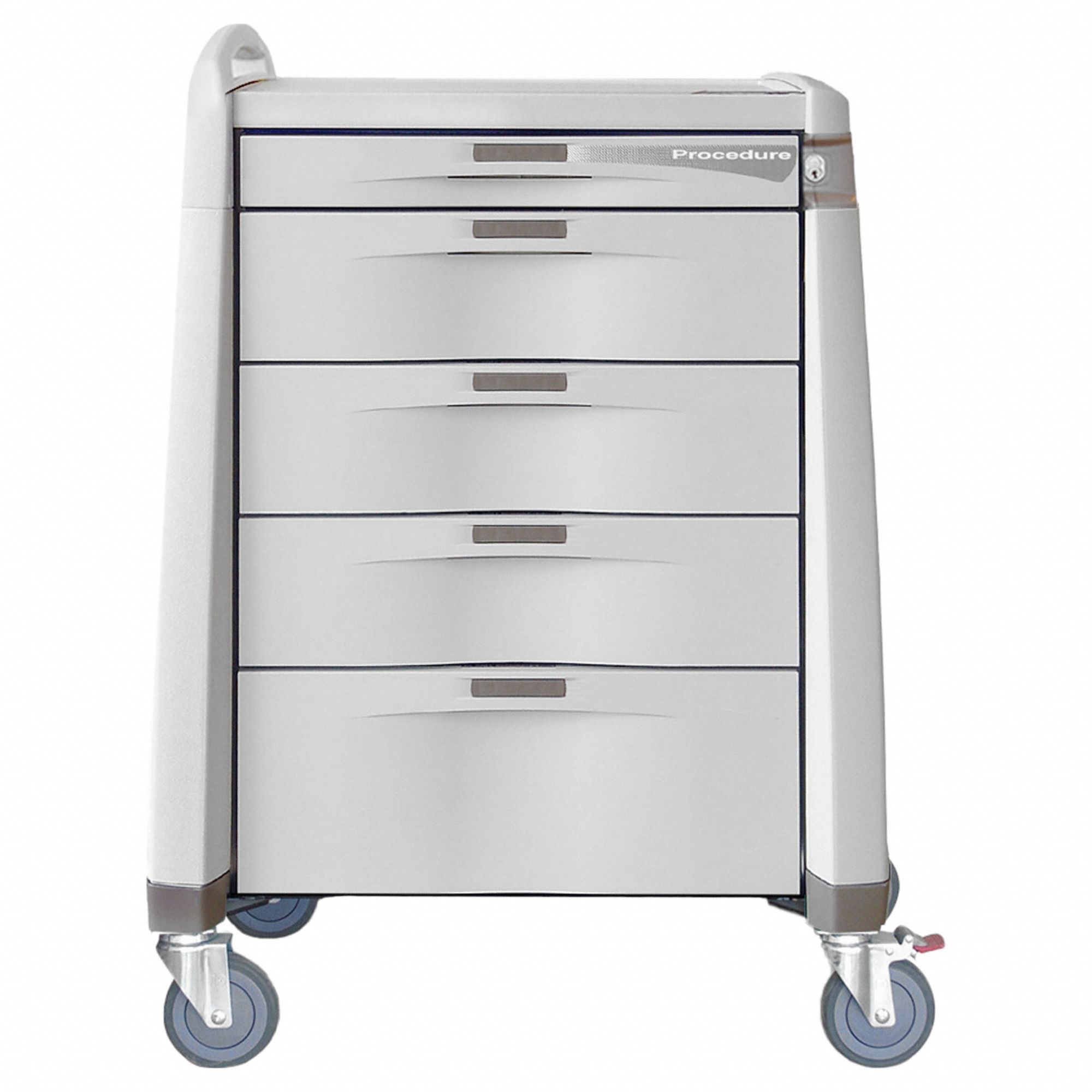 Procedure Treatment Cart: Polymer, (1) Swivel with Brake/(3) Swivel, Cream, Cream