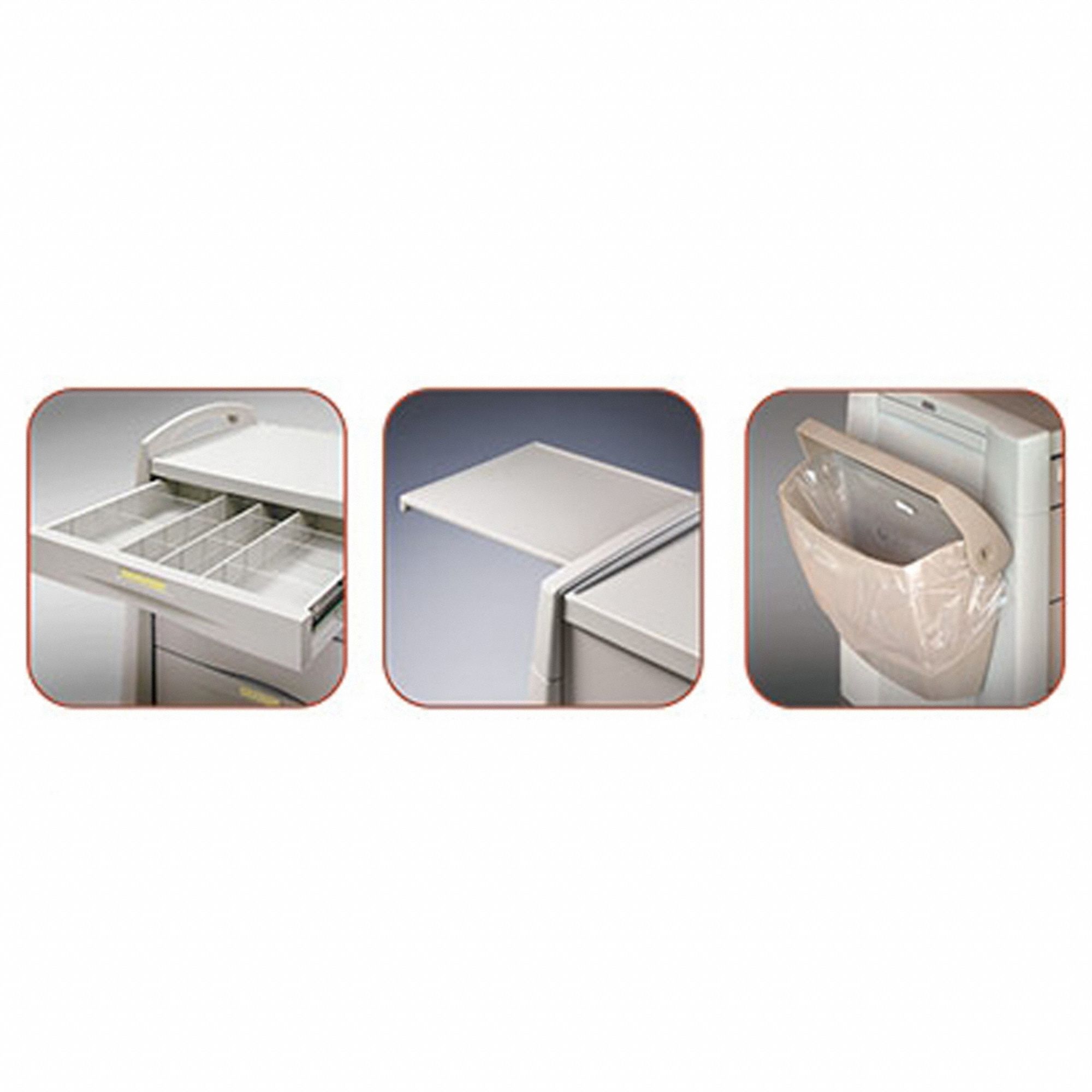 Procedure Cart Accessories: 3 in Drawer Divider/Waste with Lid/Writing Surface