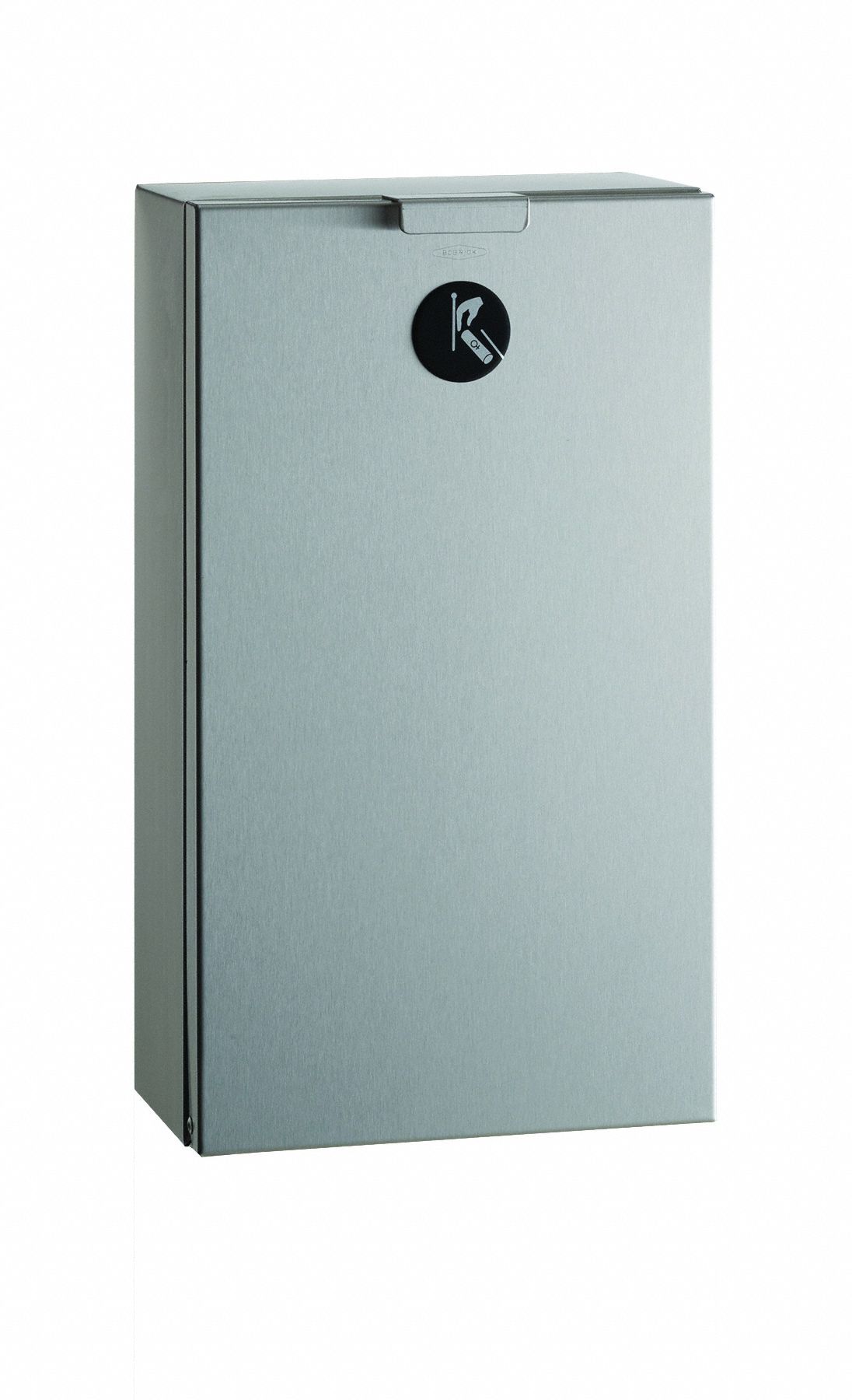 Sanitary Napkin Receptacle: Wall-Mounted, Stainless Steel, 8 1/8 in x 4 1/2 in x 14 1/8 in