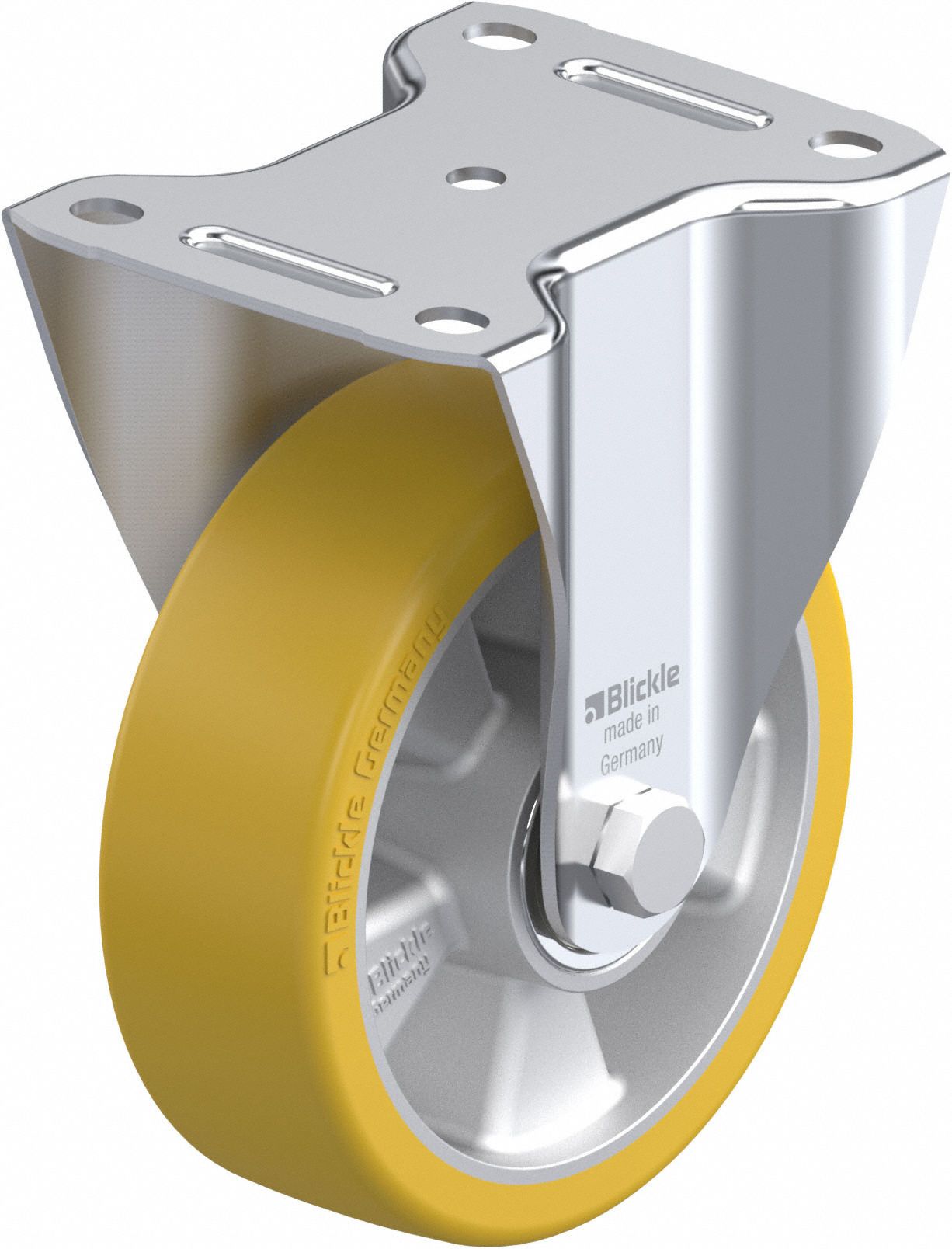 Plate Caster: Rigid, No Brake, Polyurethane, 6 in Wheel Dia, 2 in Wheel Wd, Slot