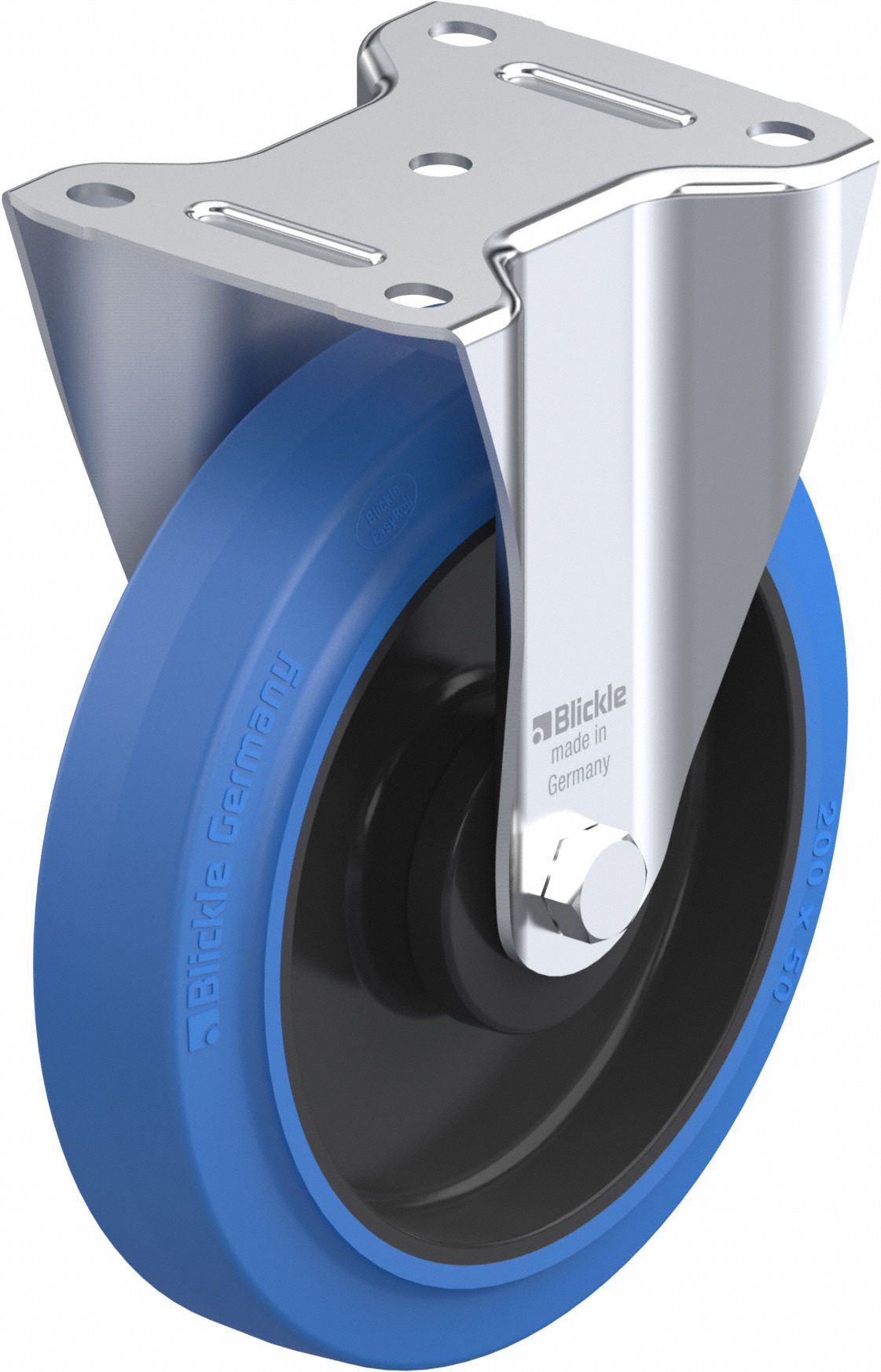 Plate Caster: Rigid, No Brake, Rubber, 8 in Wheel Dia, 2 in Wheel Wd, Slot, Ball