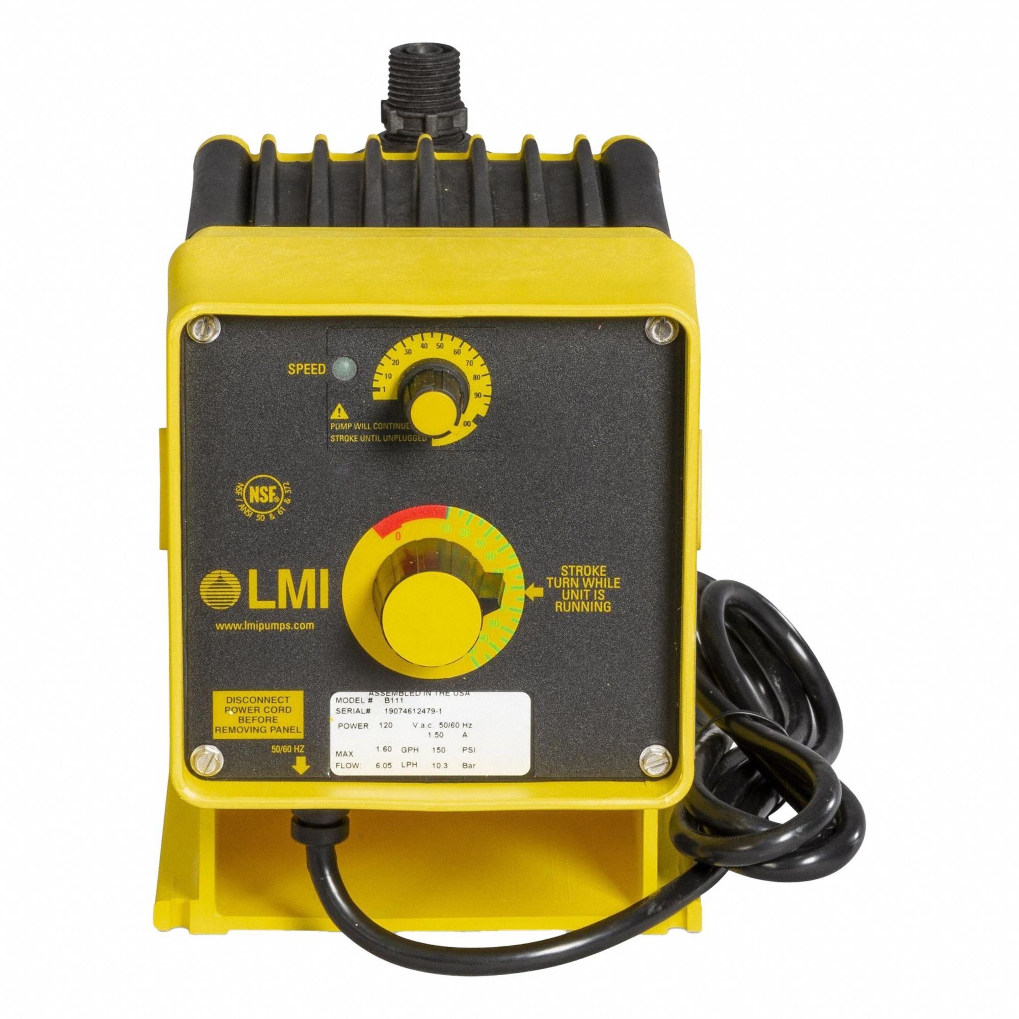 Chemical Metering Pump: Solenoid, 115V AC, 316 SS Head, PTFE Diaphragm, 1000:1, 316 SS