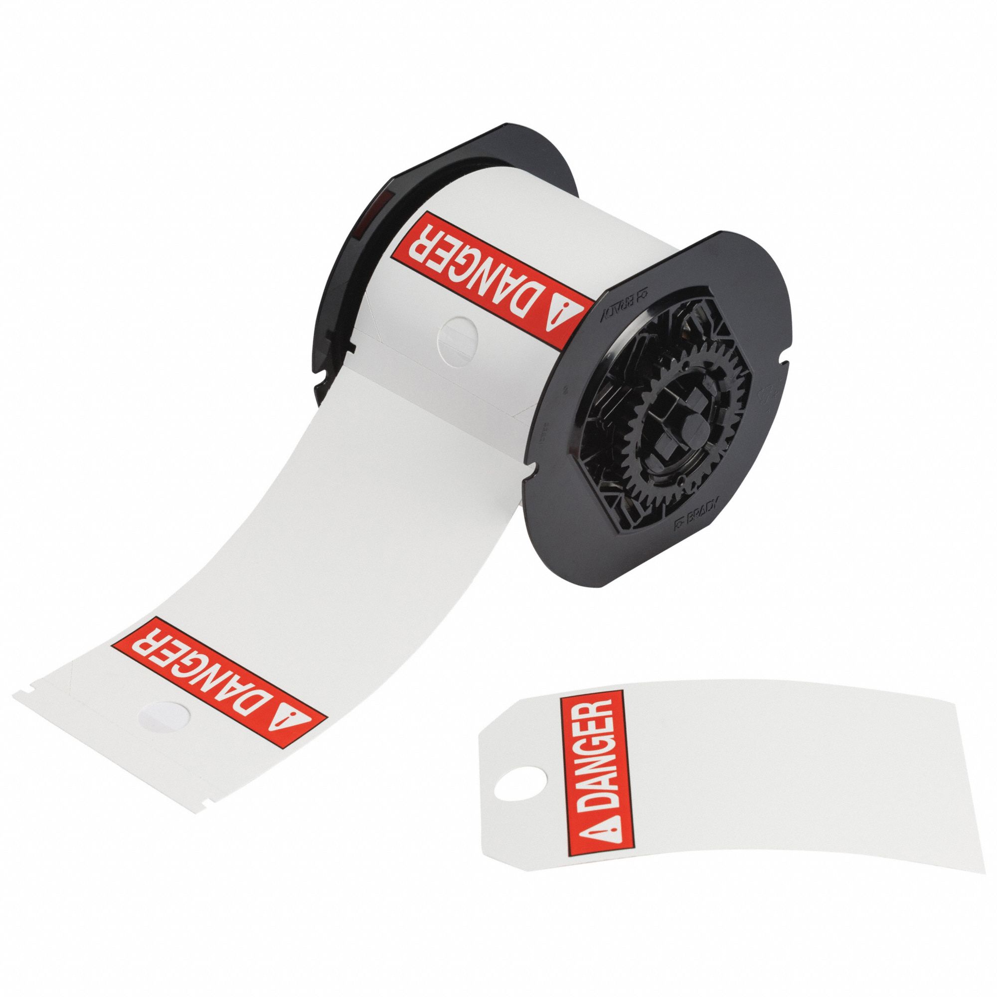 Pre-Cut Label Stock Roll: Danger, 5 3/4 in x 3 1/4 in, Polyester, White, 100 Tags