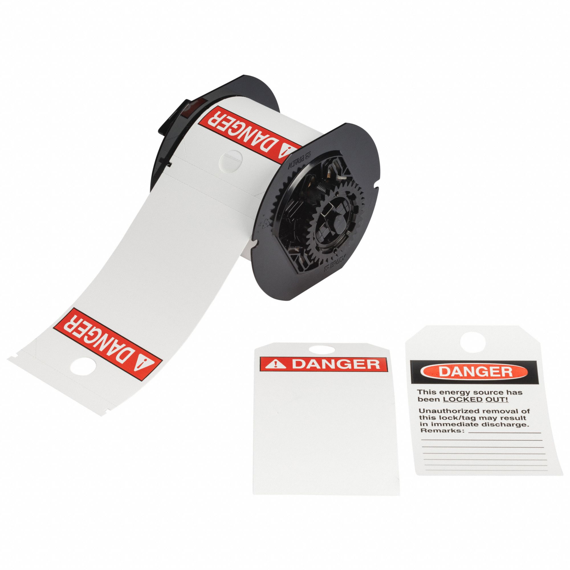 Pre-Cut Label Stock Roll: Danger, 5 3/4 in x 3 1/4 in, Polyester, White, 100 Tags