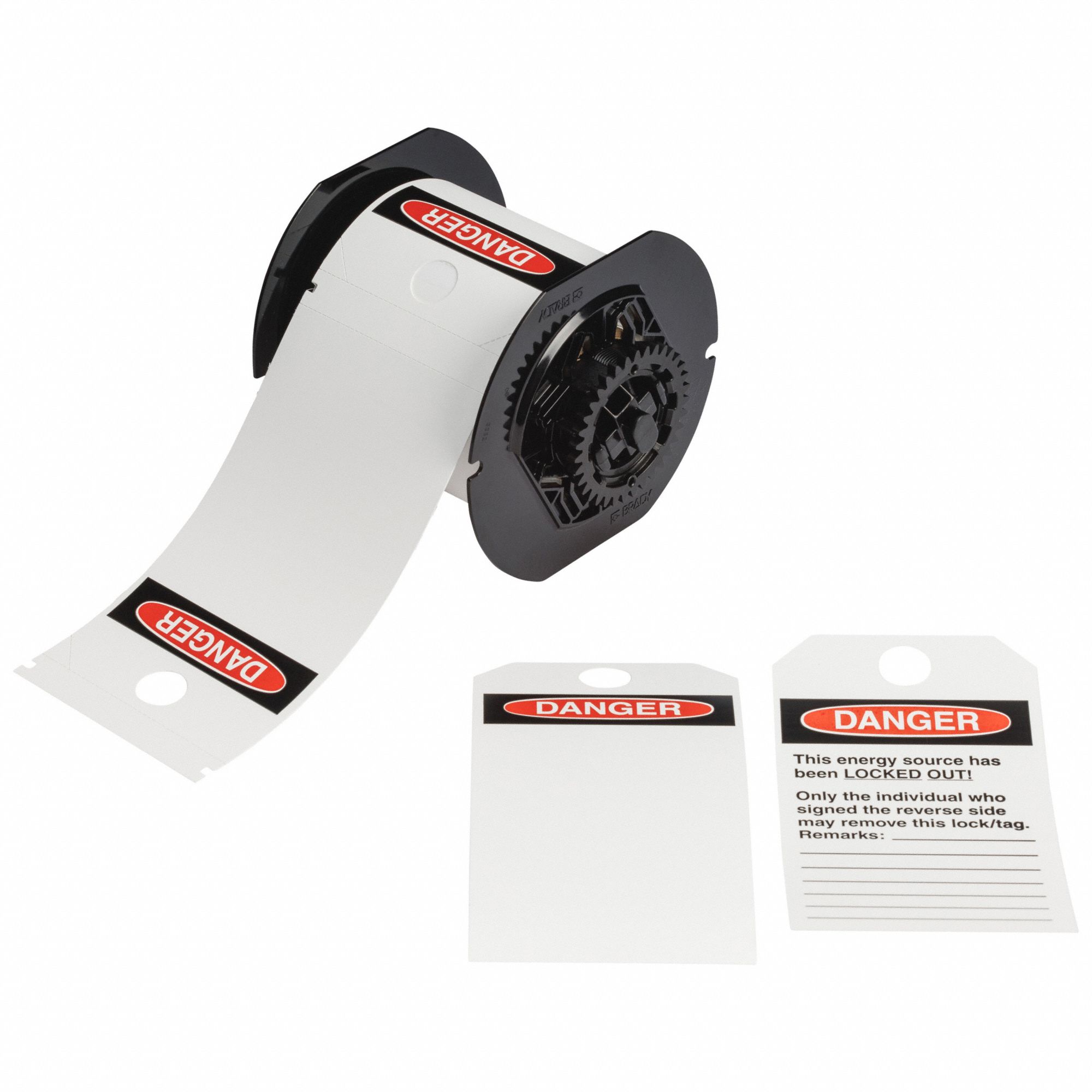 Pre-Cut Label Stock Roll: Danger, 5 3/4 in x 3 1/4 in, Polyester, White, 100 Tags