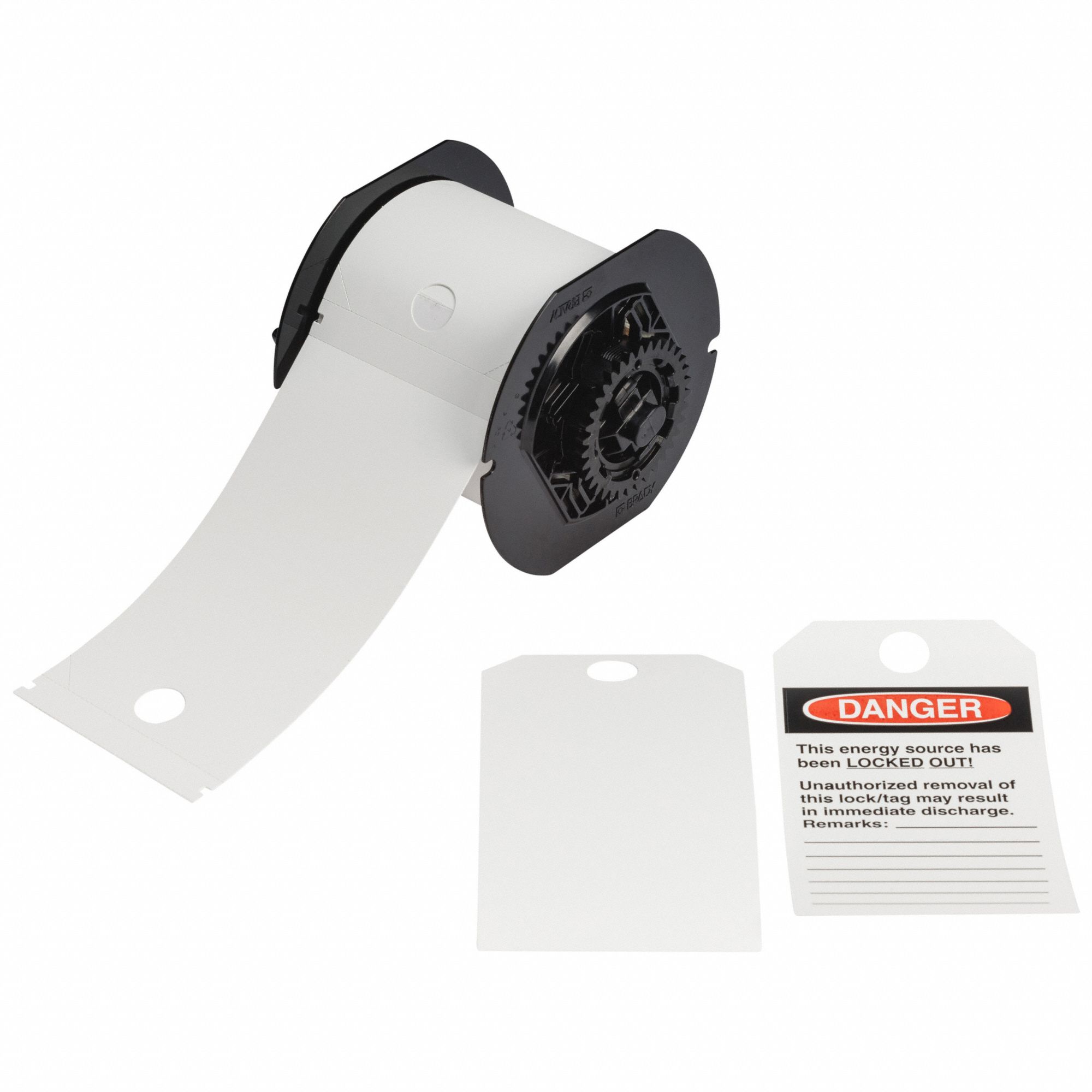 Pre-Cut Label Stock Roll: Danger, 5 3/4 in x 3 1/4 in, Polyester, White, 100 Tags