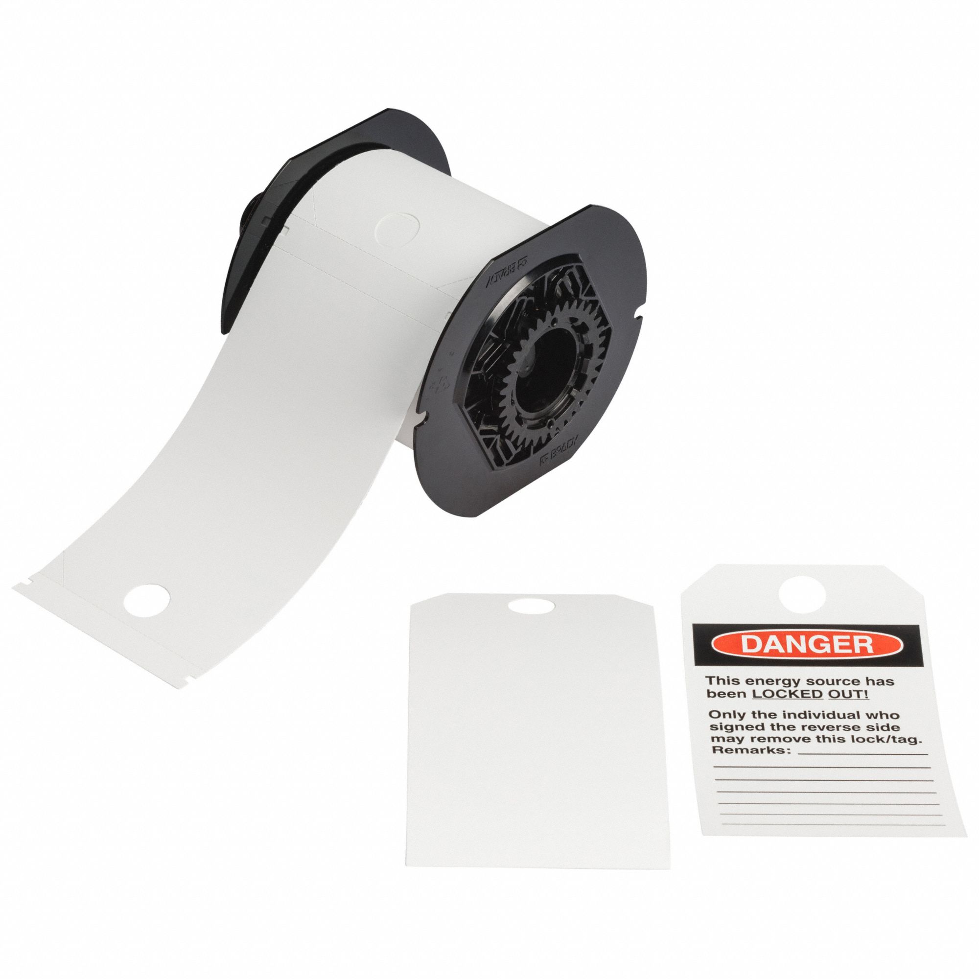 Pre-Cut Label Stock Roll: Danger, 5 3/4 in x 3 1/4 in, Polyester, White, 100 Tags