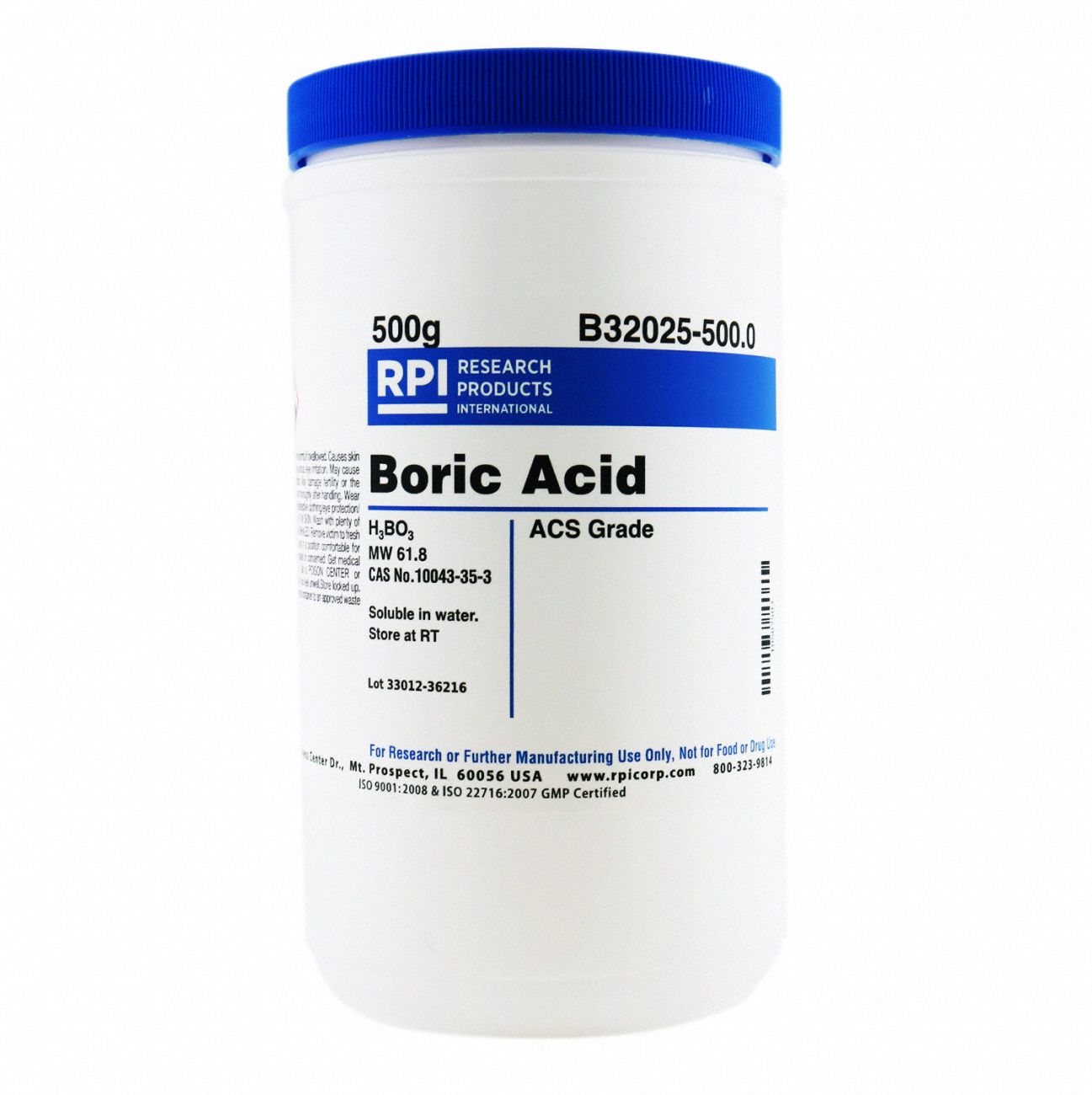RPI, 500 g Container Size, Powder, Boric Acid, ACS Grade 31FW65