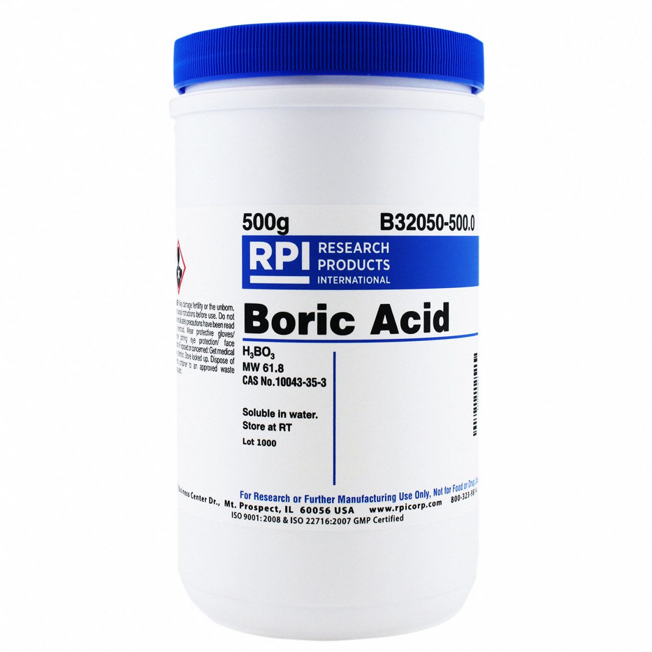 Boric Acid: Lab, 500 g, 10043-35-3, Acid, Powder, 18 mo Shelf Life, 1