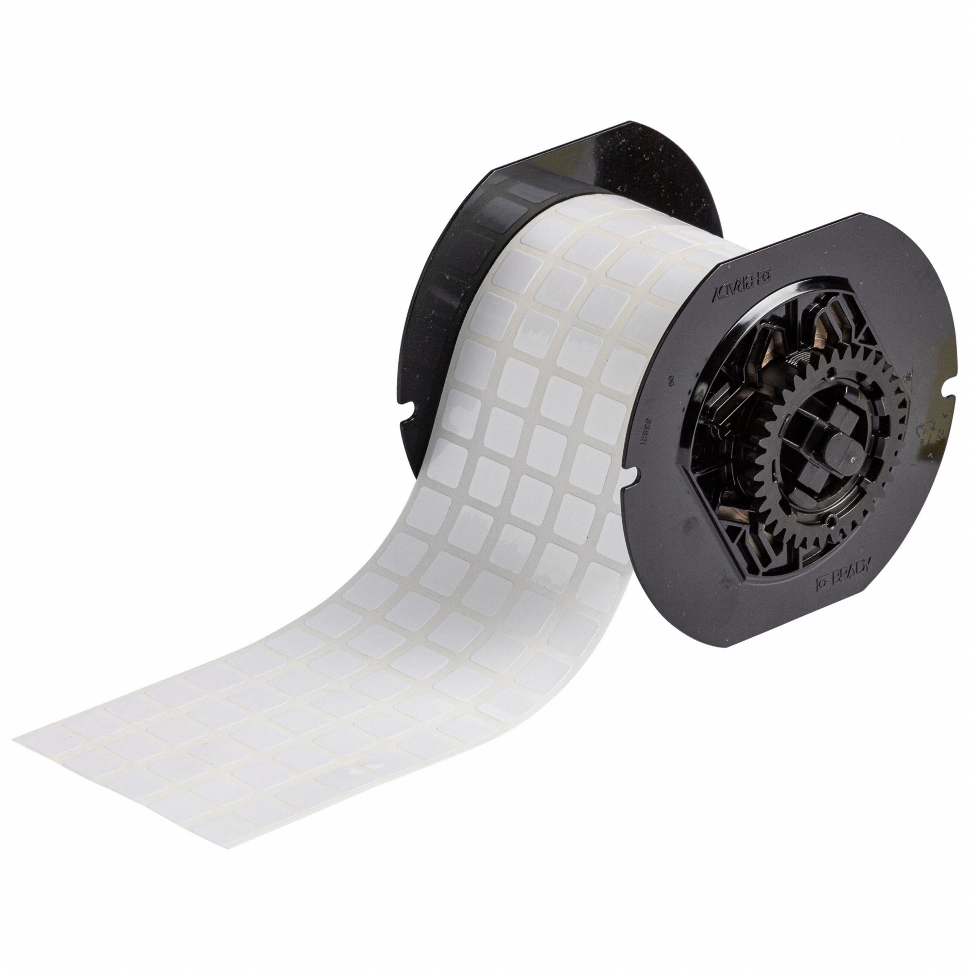 Pre-Cut Label Stock Roll: 7/16 in x 1/2 in, 1/2 in x 7/16 in, Polyester, White