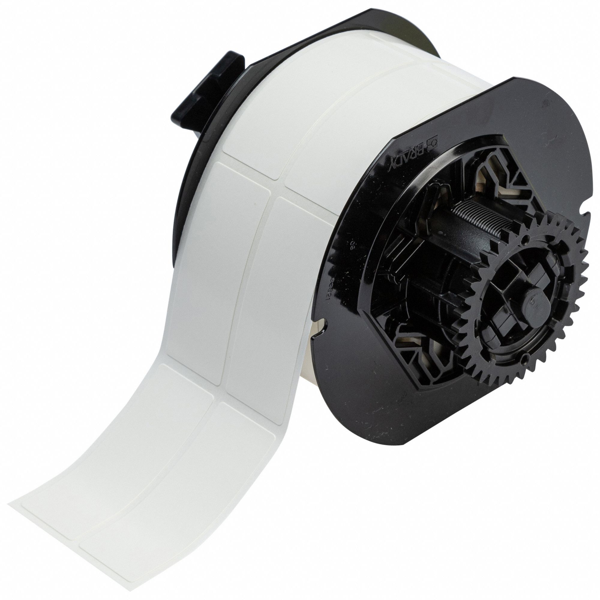 Pre-Cut Label Stock Roll: 2 1/2 in x 1 in, Rubber, Removeable and Repositionable Adhesive