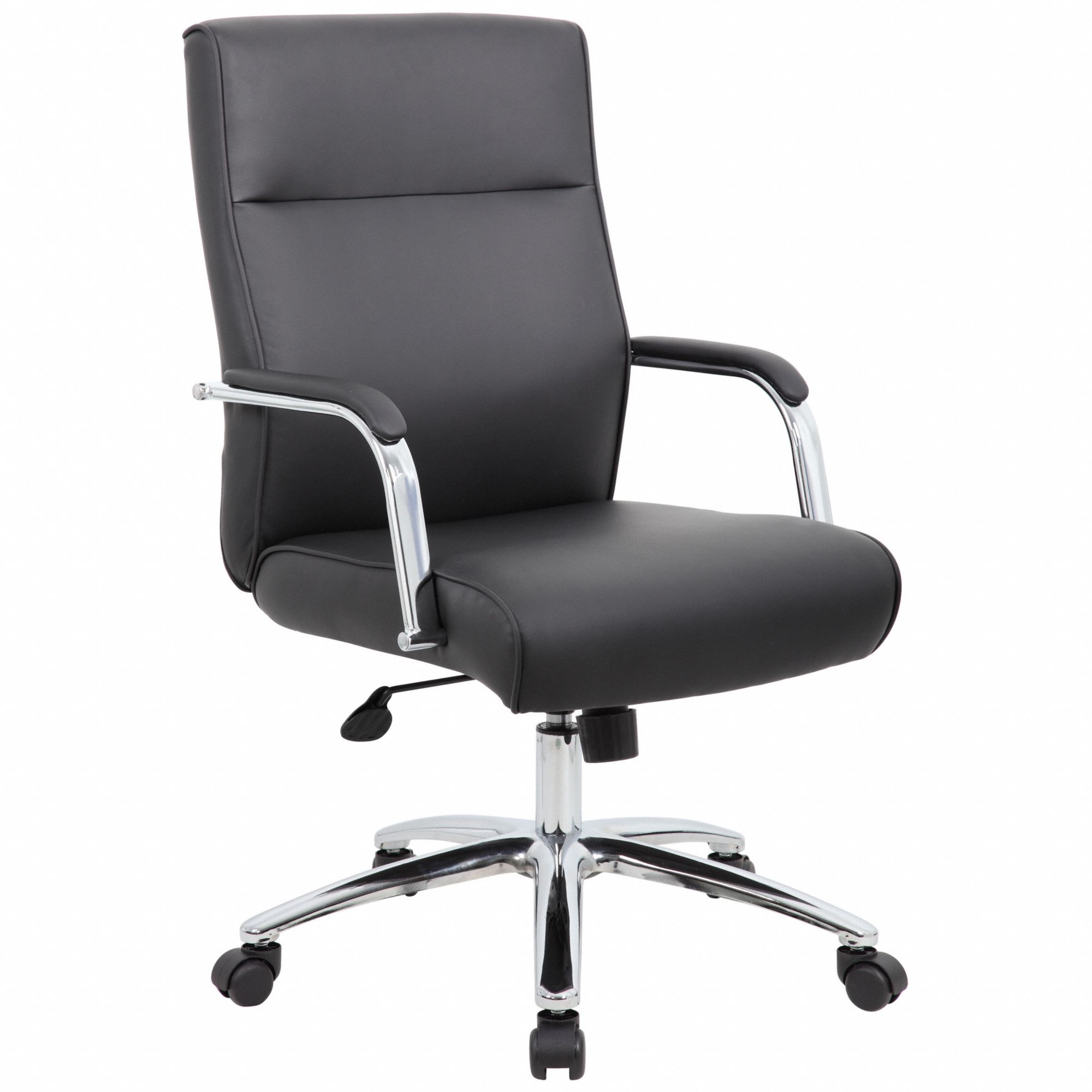 Office Chair: Black, Vinyl Material, 25 in Back Ht, 20 in Seat Wd, 18 1/2 in Seat Dp