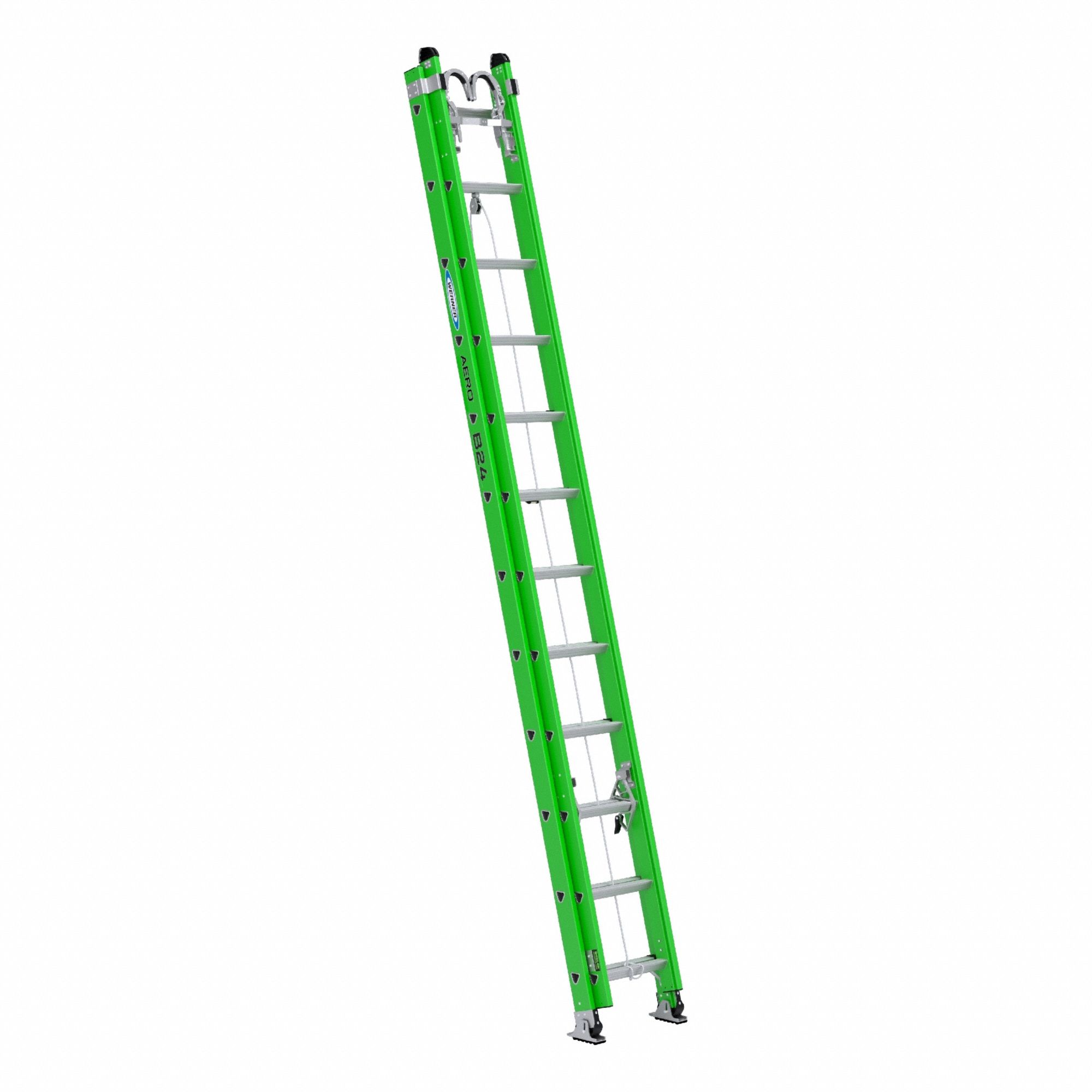 Extension Ladder: 24 ft Ladder Size, Fiberglass, 375 lb Load Capacity, 48 lb Wt, 2 Sections