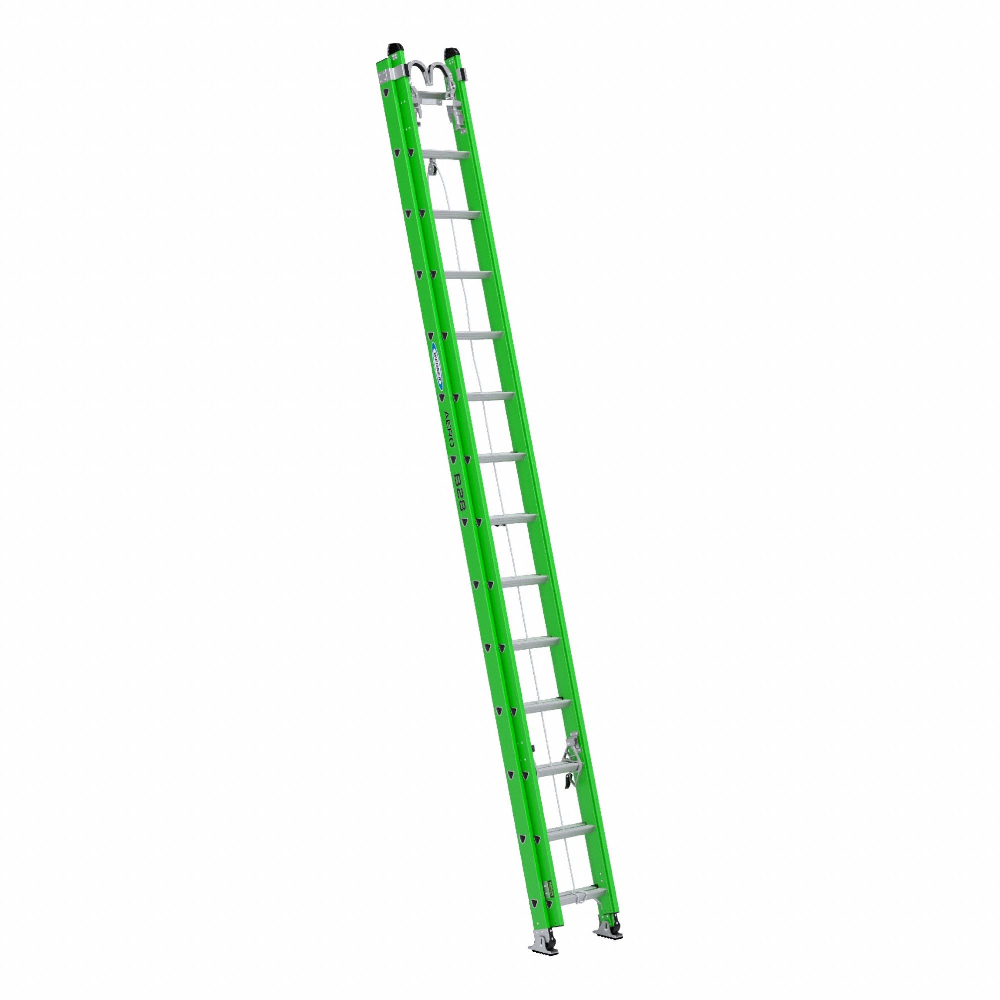 Extension Ladder: 28 ft Ladder Size, Fiberglass, 375 lb Load Capacity, 55 lb Wt, 2 Sections