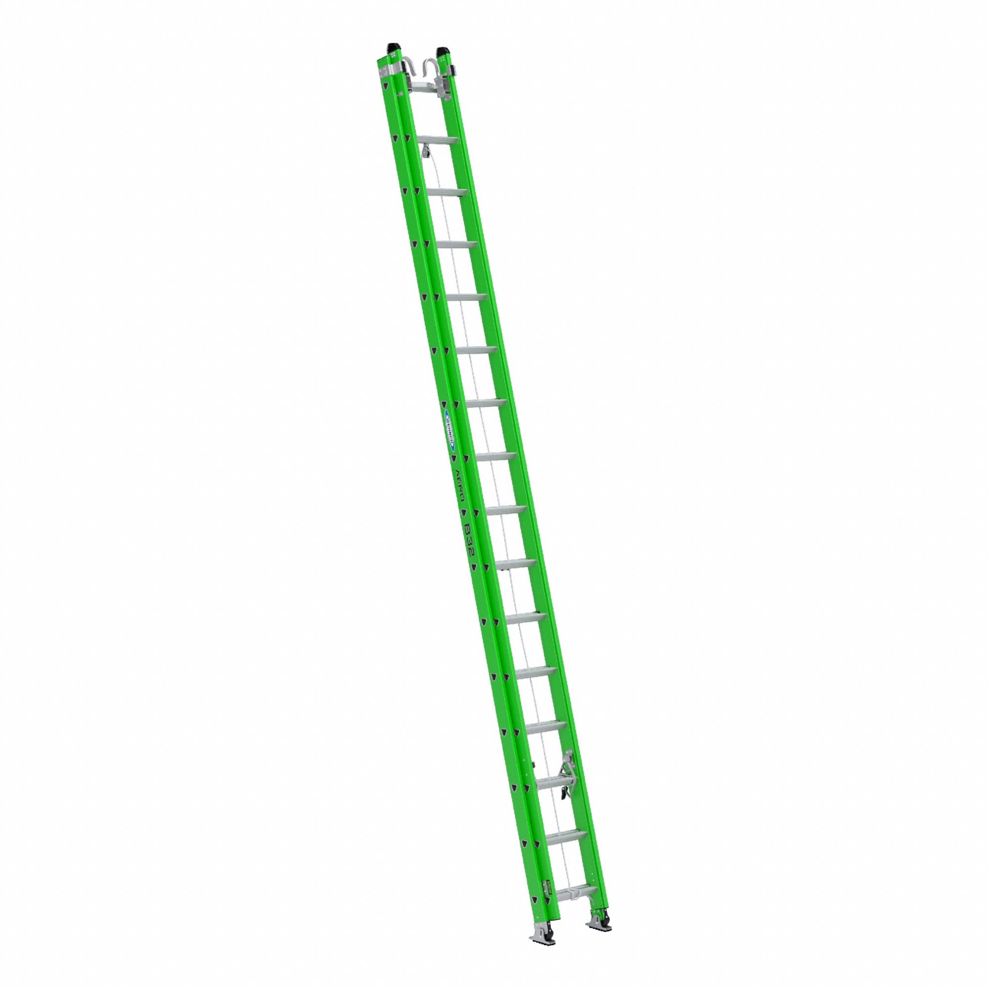 Extension Ladder: 32 ft Ladder Size, Fiberglass, 375 lb Load Capacity, 64 lb Wt, 2 Sections