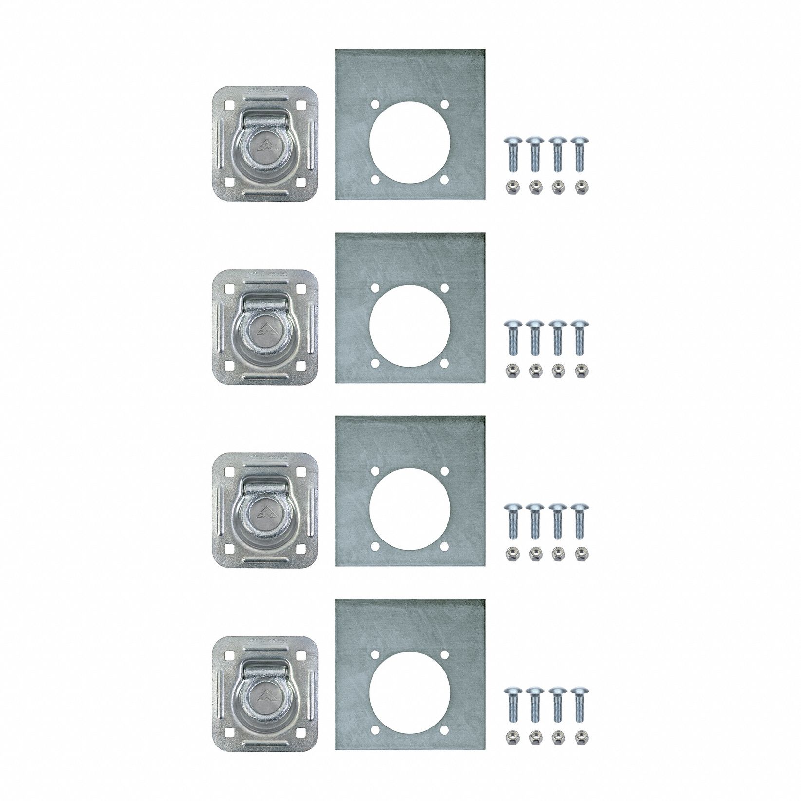 Anchor Ring: Recessed Ring, 4 Mounting Holes, 2, 000 lb Working Load Limit, Iron, Floor-Mount, 4 PK