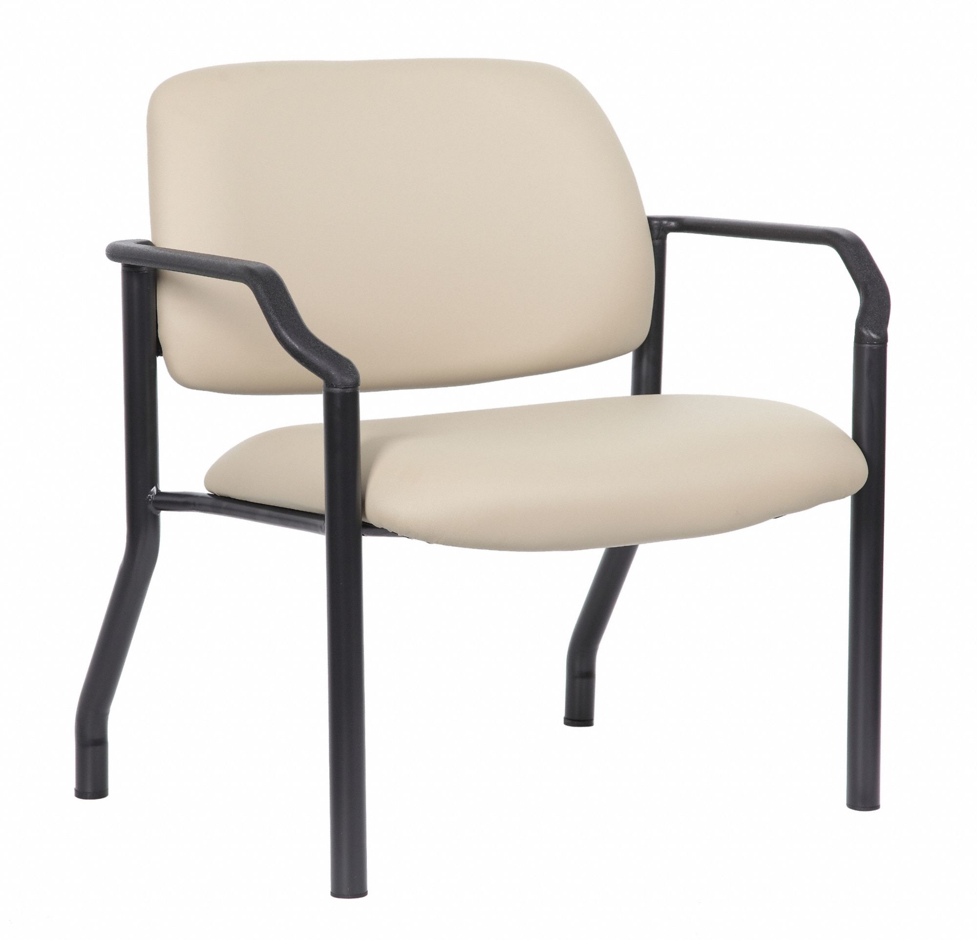 Frame Chair: Tan, Black, 0 Casters/Glides, Antimicrobial Material, 32 in Overall Wd, Vinyl