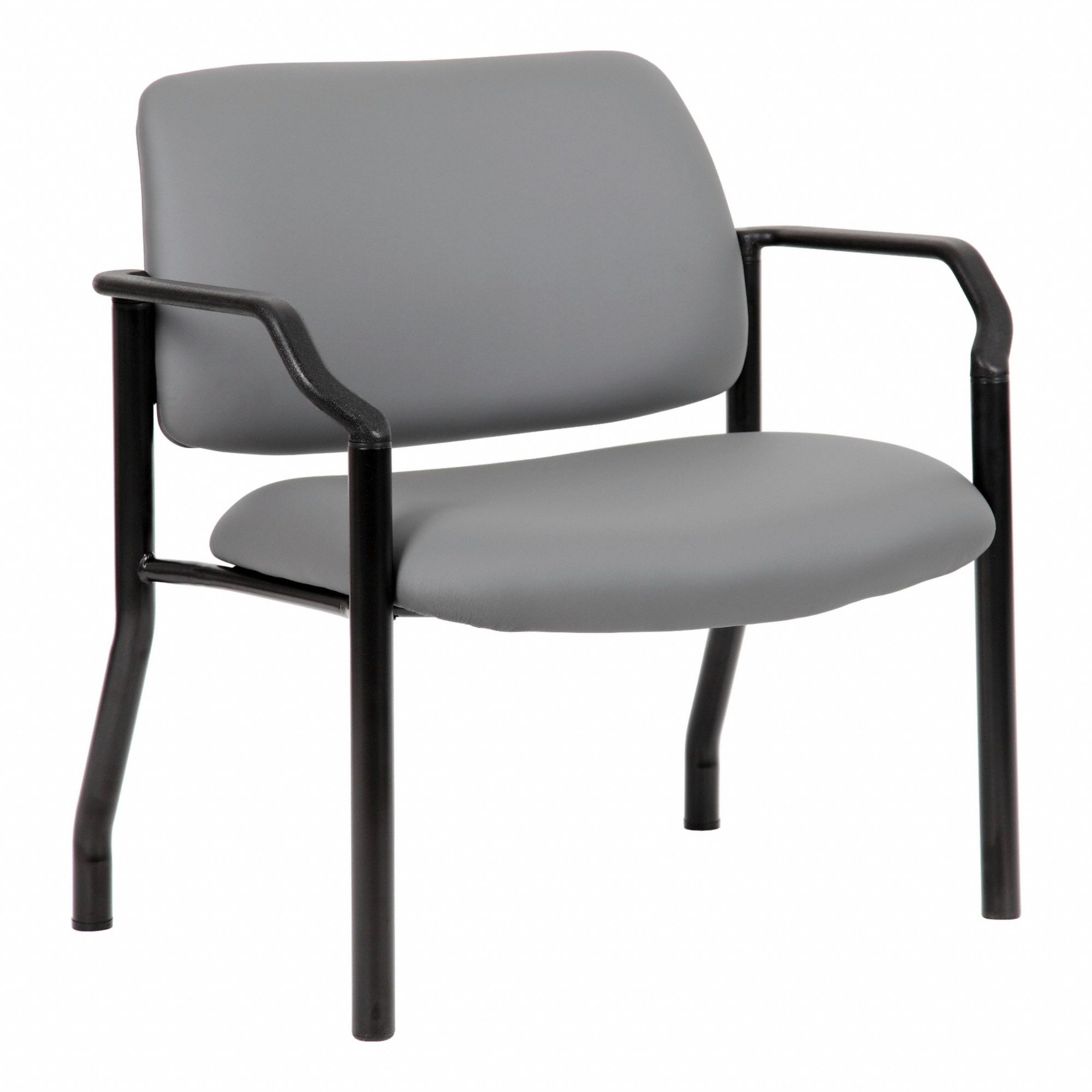 Frame Chair: Gray, Black, 0 Casters/Glides, Antimicrobial Material, 32 in Overall Wd, Vinyl