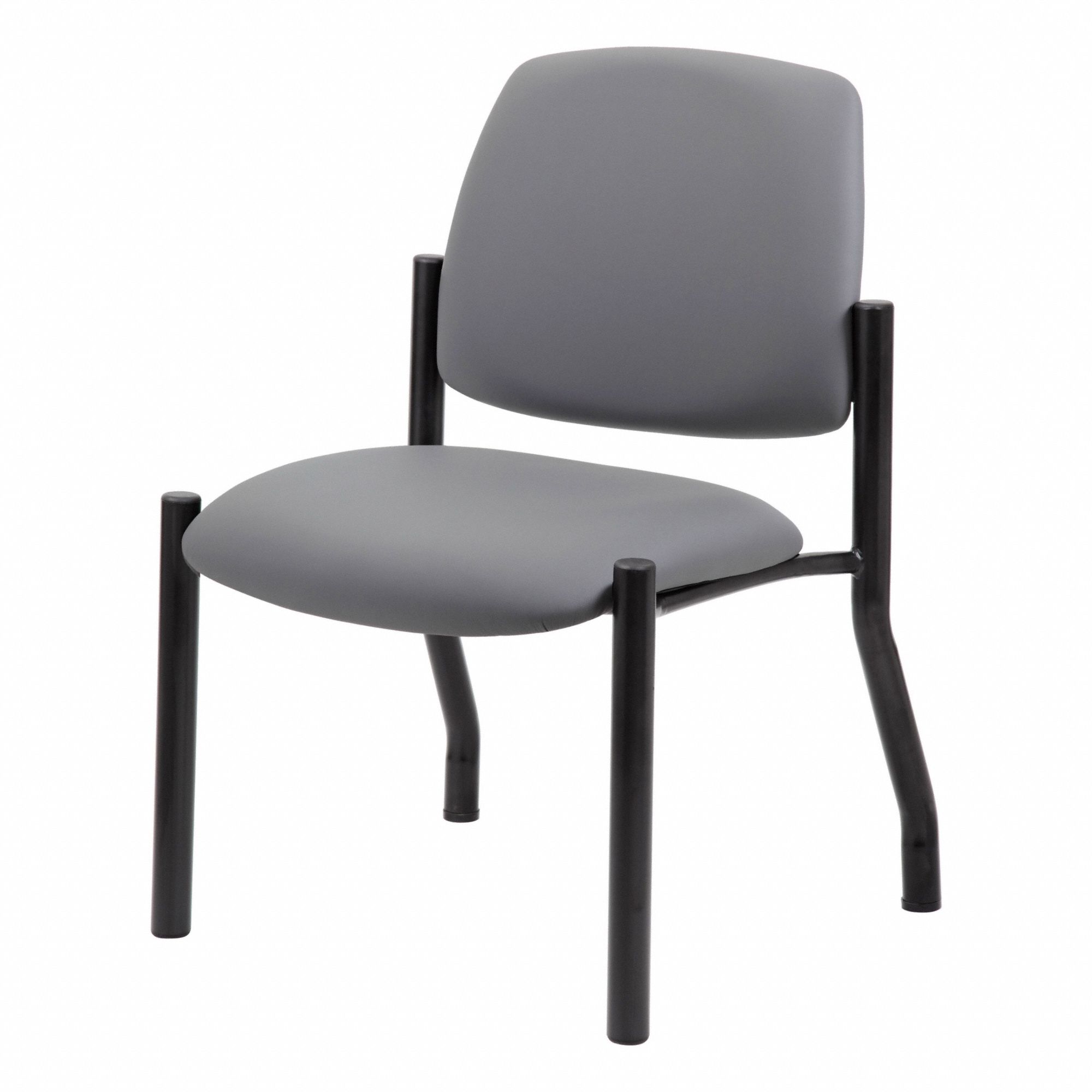 Frame Chair: Gray, Silver, 0 Casters/Glides, Antimicrobial Material, 22 in Overall Wd, Vinyl